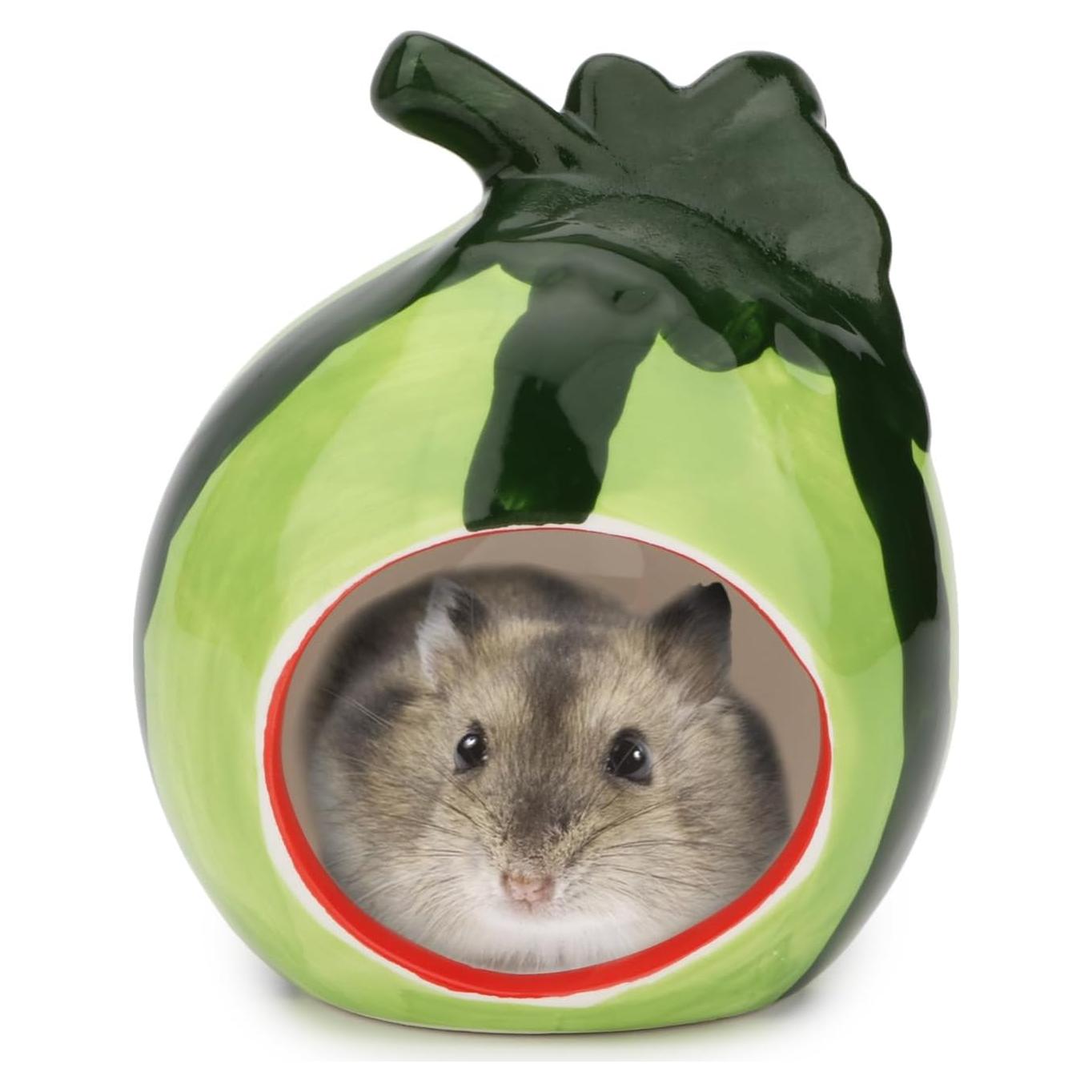 Hypeety Small Animal Hideout Ceramic House Critter Bath House Cave Mini Hut Cage for Hamster (Green)