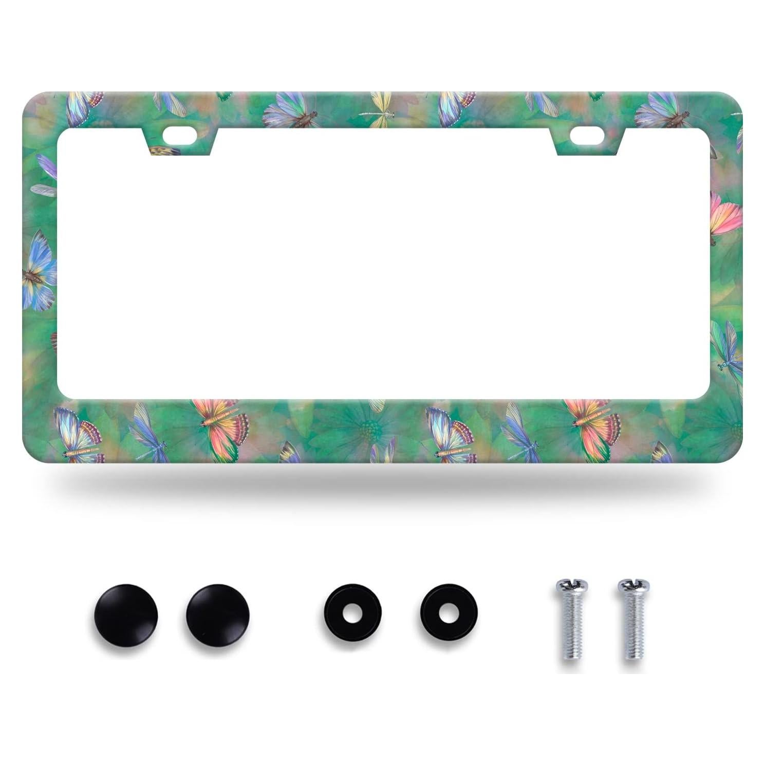 Marco de Placa de Licencia GORSNKYE Acero Inoxidable Floral 31.2x15.9 cm