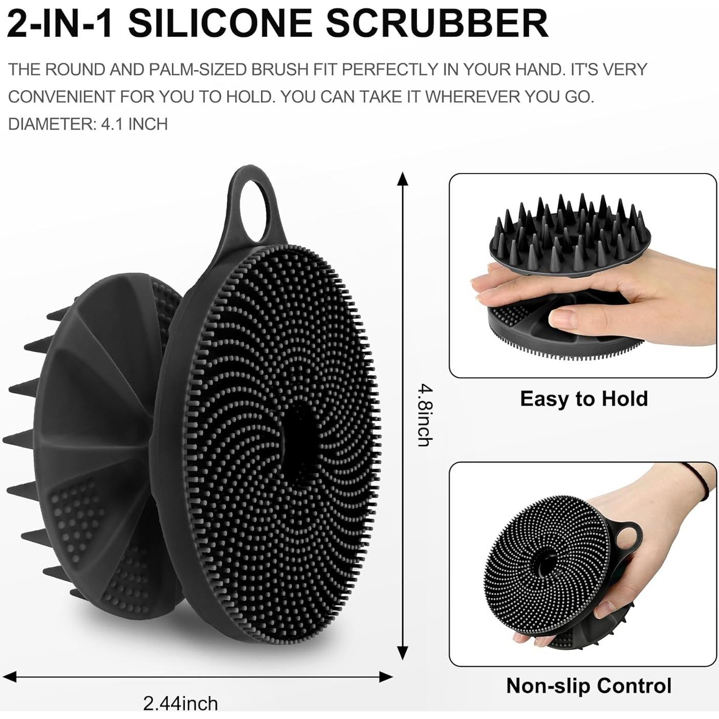 Cepillo de Ducha Silicona 2 en 1 INNERNEED Negro - Masajeador Cuero Cabelludo