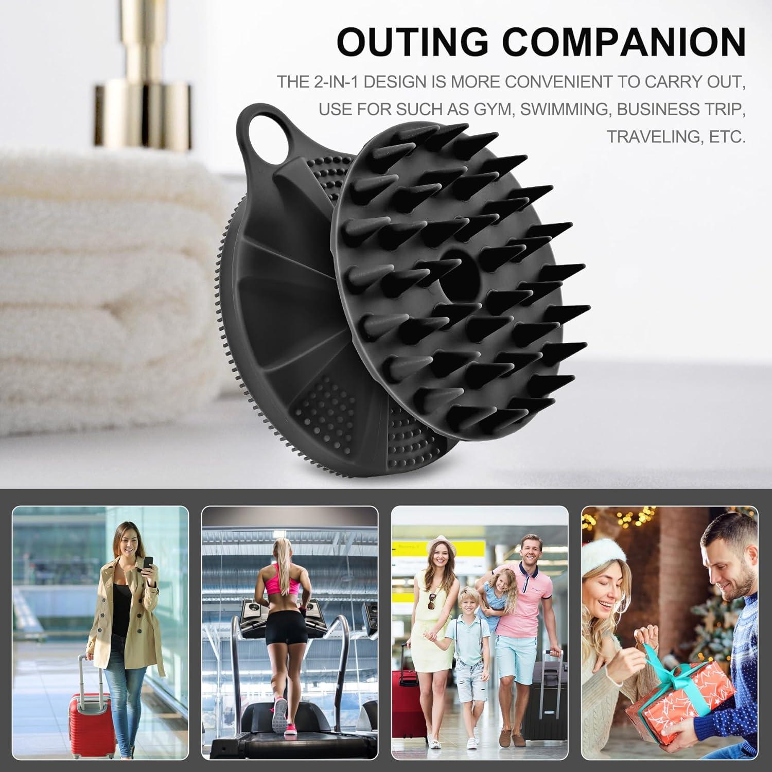 Cepillo de Ducha Silicona 2 en 1 INNERNEED Negro - Masajeador Cuero Cabelludo