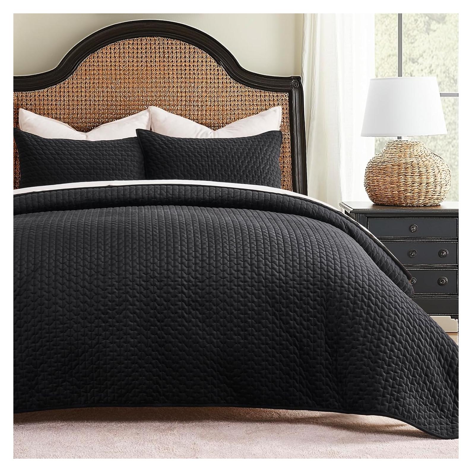 Conjunto de Ropa de Cama de Terciopelo EVERGRACE 3 Piezas Queen Negro