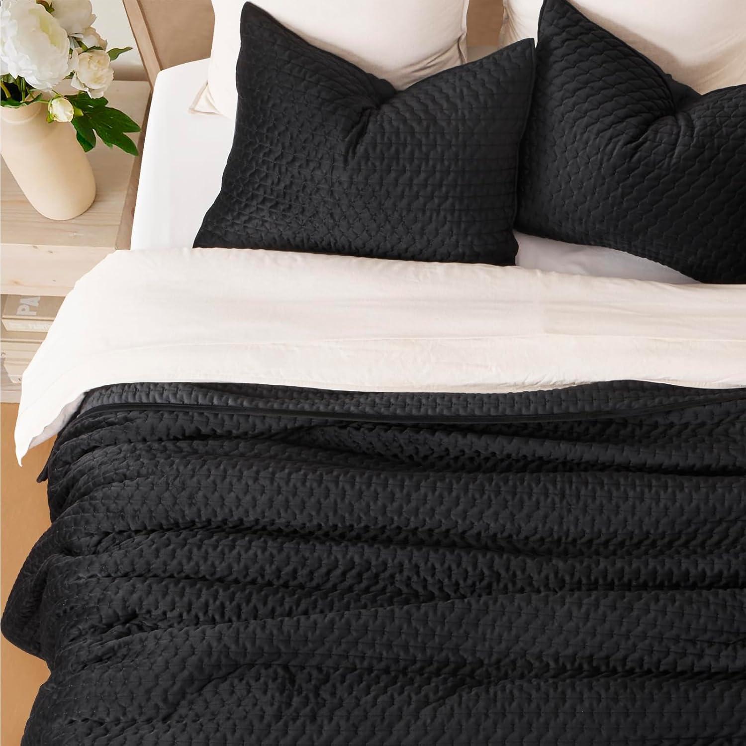 Conjunto de Ropa de Cama de Terciopelo EVERGRACE 3 Piezas Queen Negro