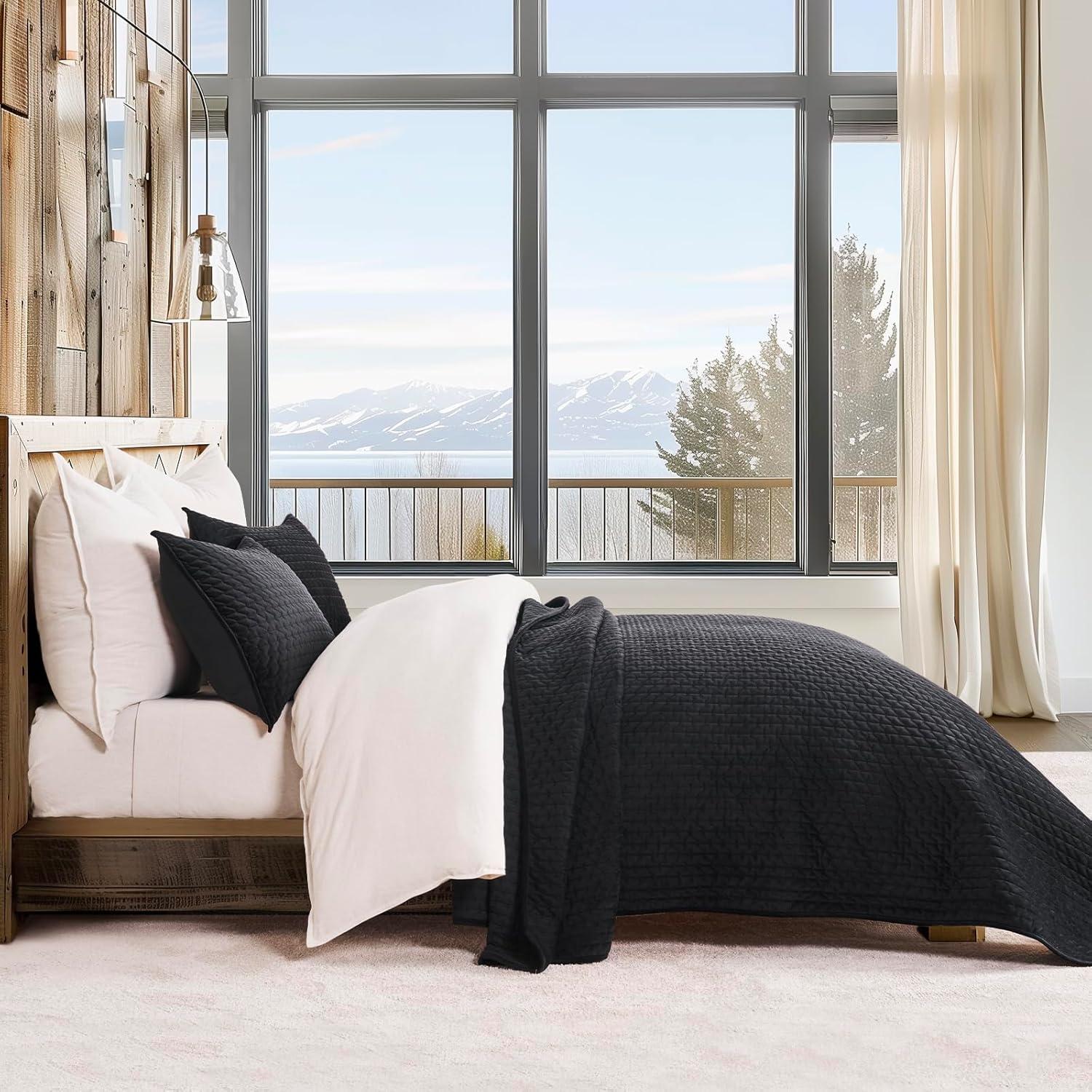 Conjunto de Ropa de Cama de Terciopelo EVERGRACE 3 Piezas Queen Negro