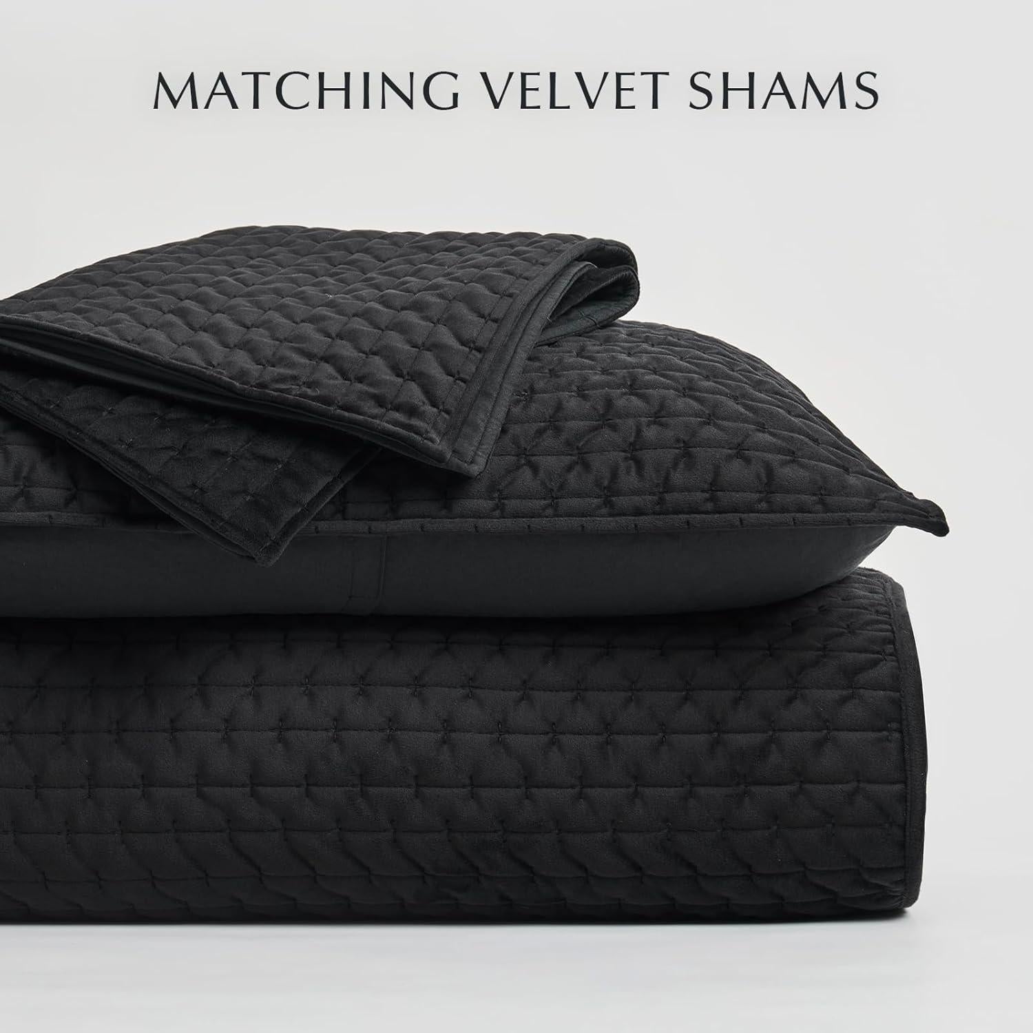 Conjunto de Ropa de Cama de Terciopelo EVERGRACE 3 Piezas Queen Negro