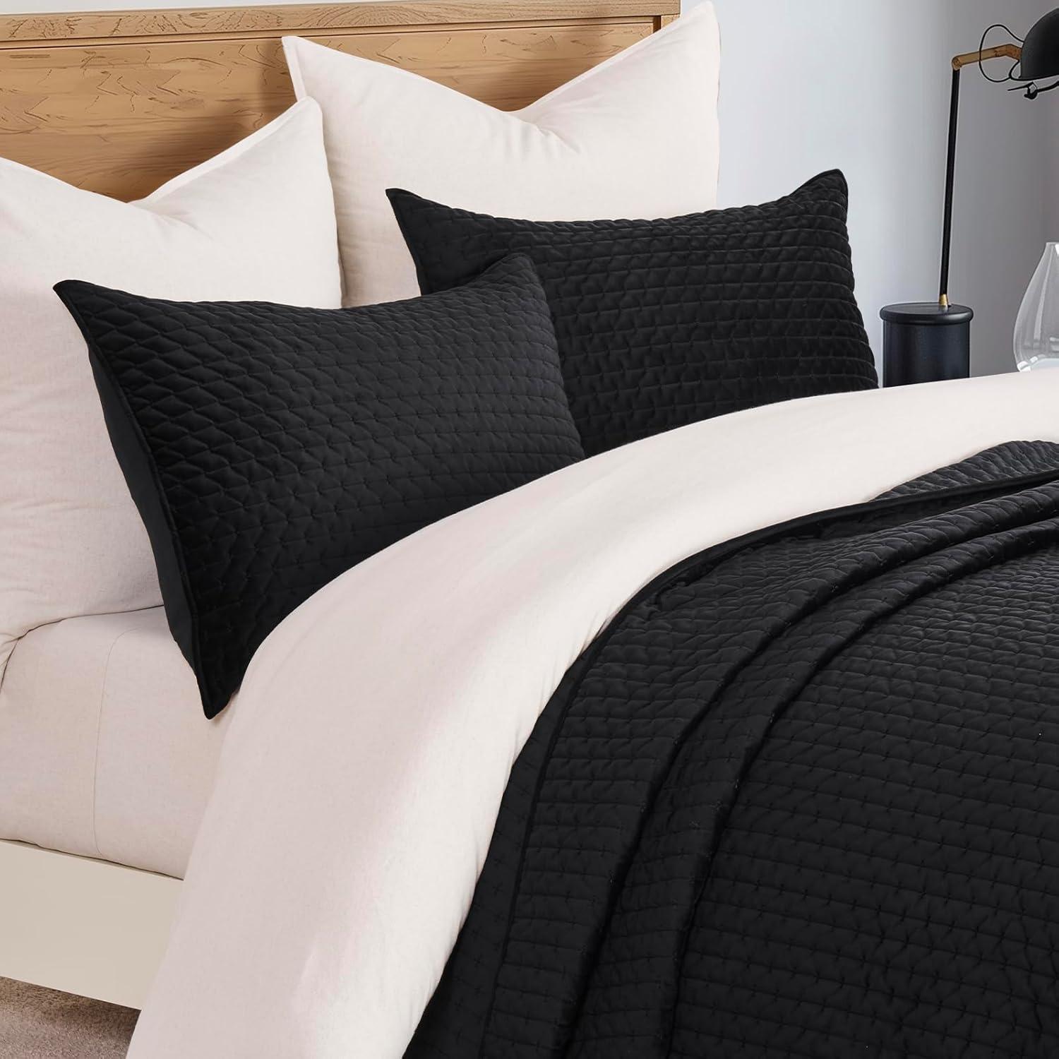 Conjunto de Ropa de Cama de Terciopelo EVERGRACE 3 Piezas Queen Negro