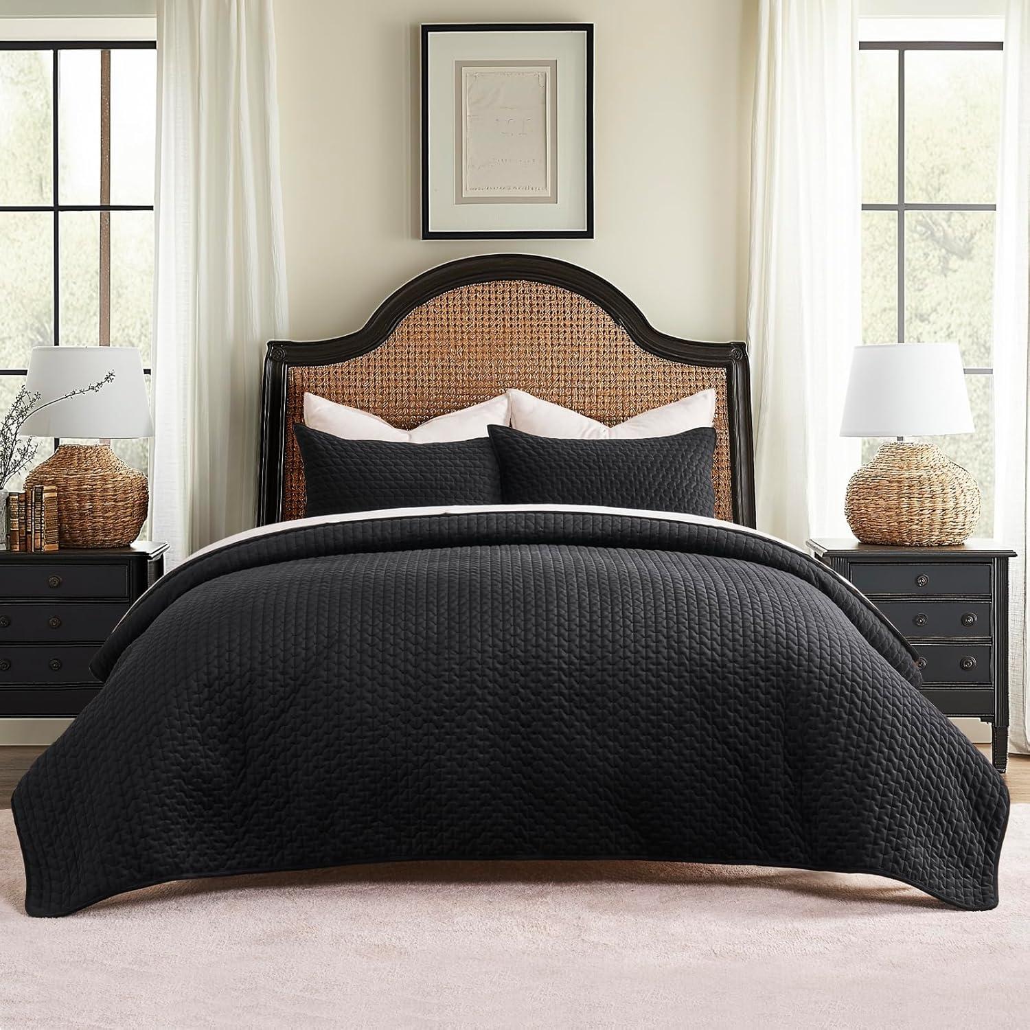 Conjunto de Ropa de Cama de Terciopelo EVERGRACE 3 Piezas Queen Negro