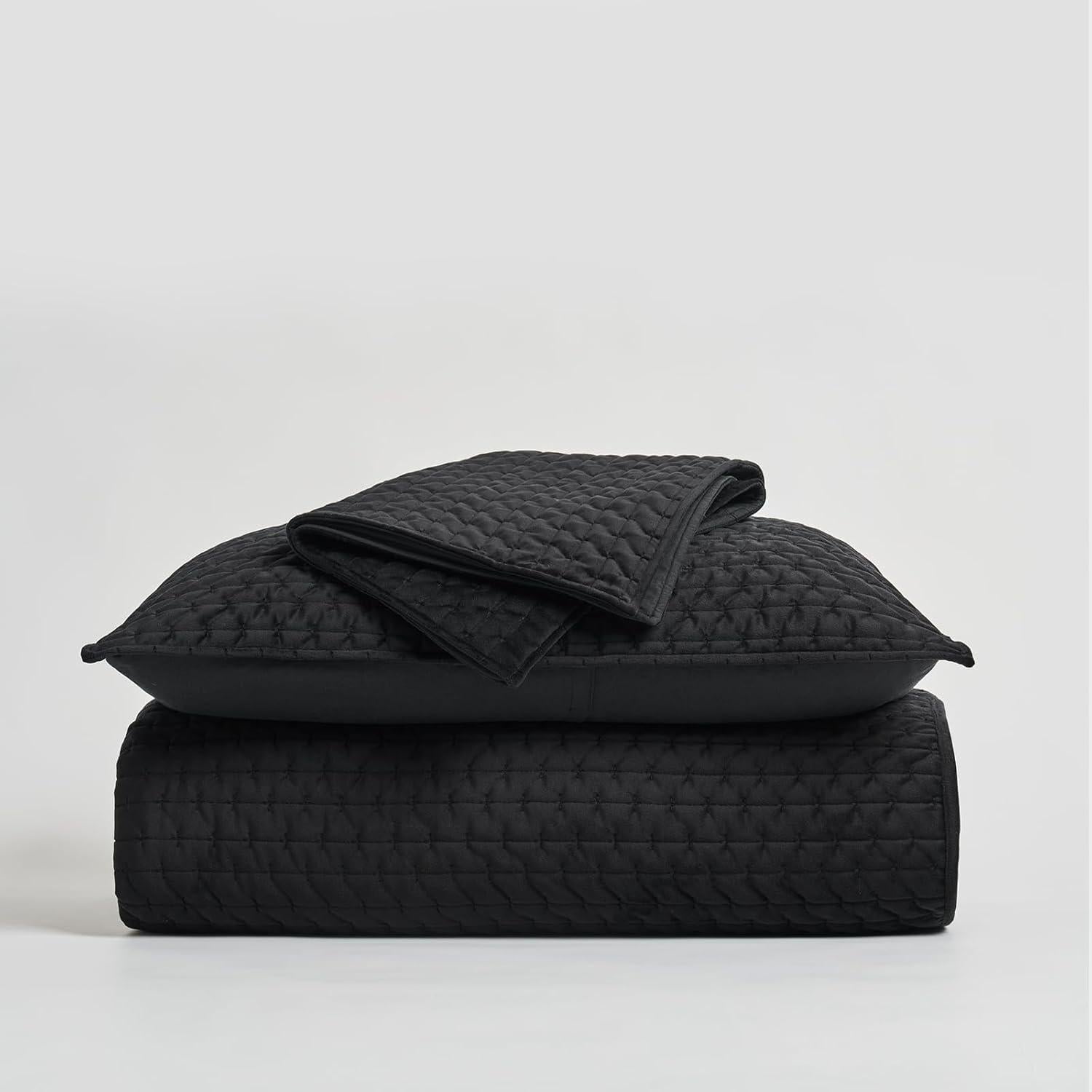 Conjunto de Ropa de Cama de Terciopelo EVERGRACE 3 Piezas Queen Negro