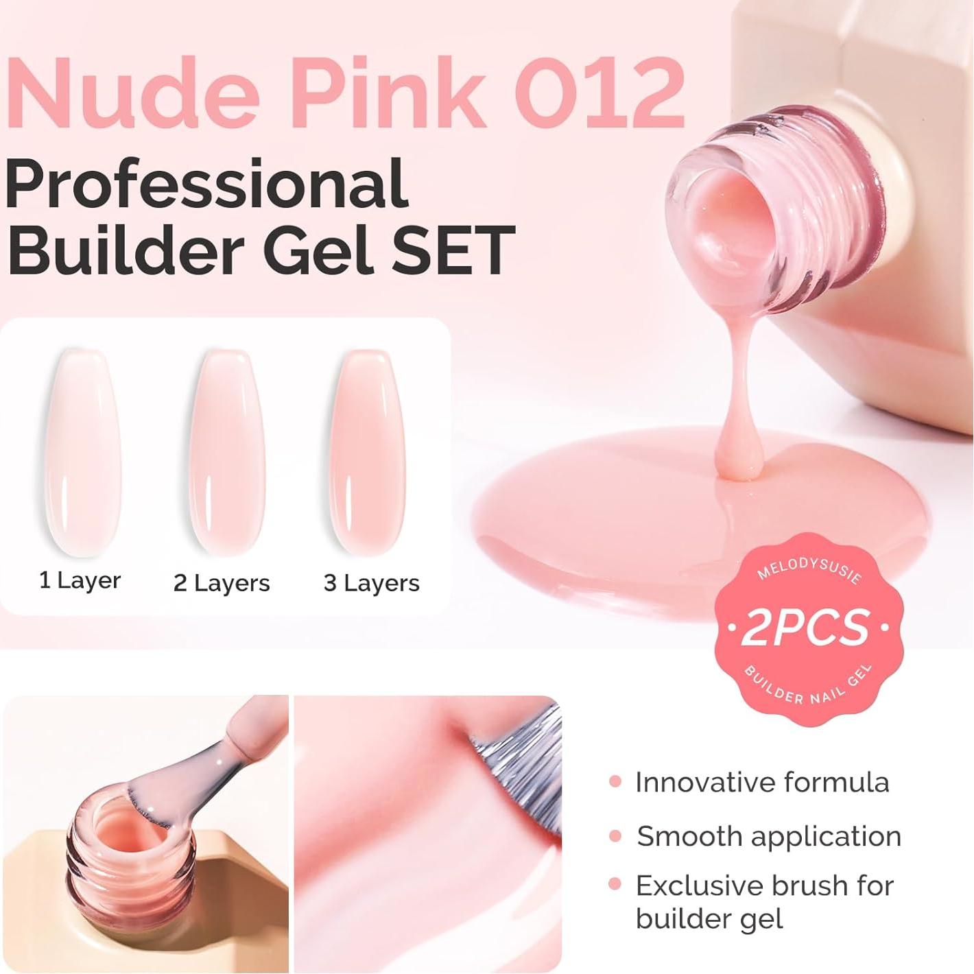 Gel Base Rosa para Uñas MelodySusie 15ml - 2 Piezas
