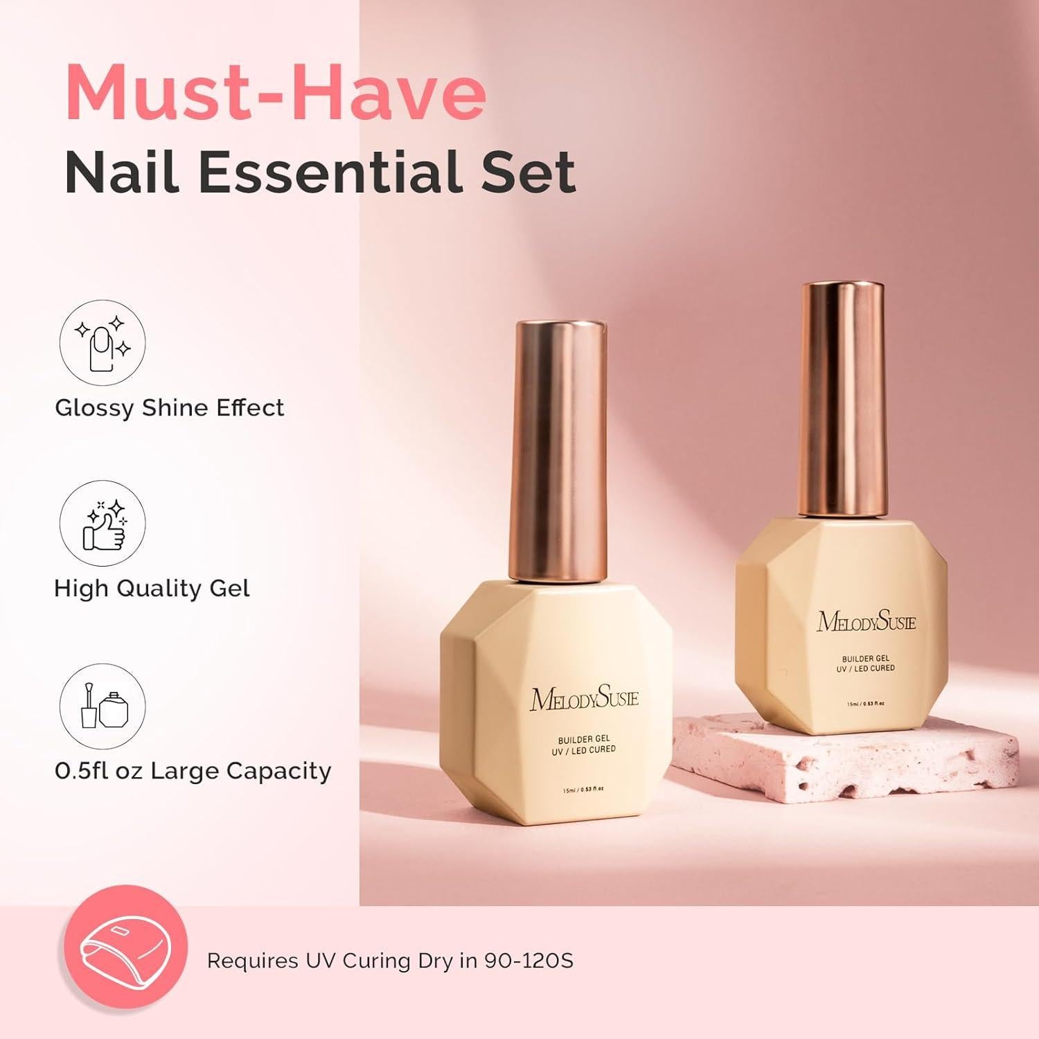 Gel Base Rosa para Uñas MelodySusie 15ml - 2 Piezas