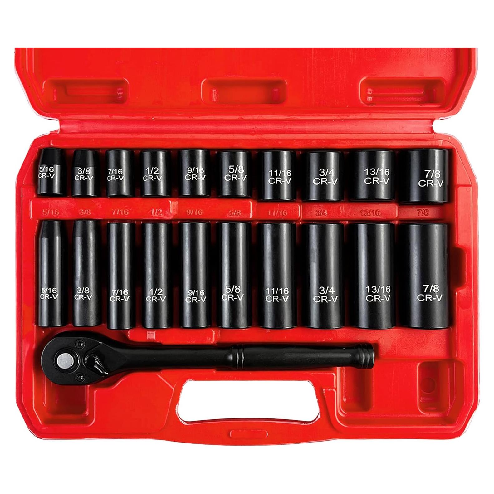 Juego de Enchufes de Impacto 21pcs EACELIY 3/8" Acero Cr-V