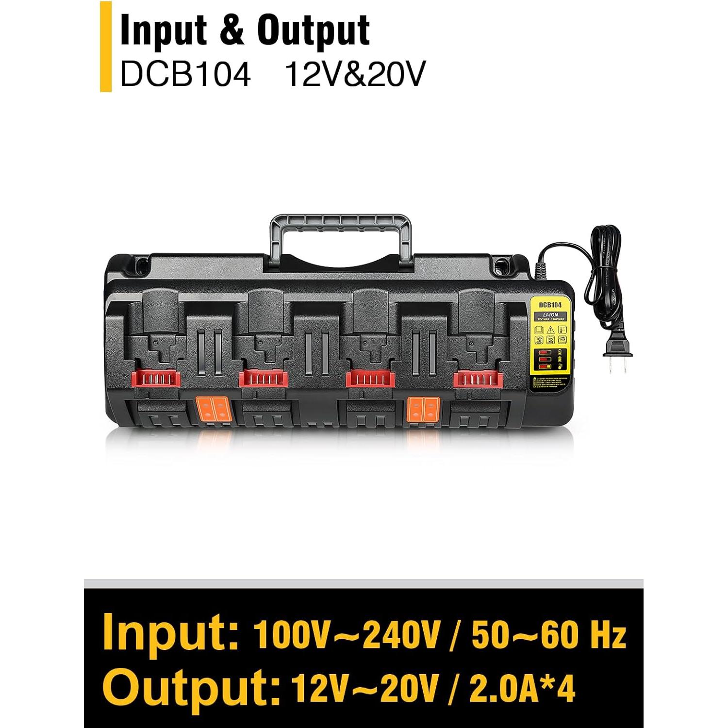 Cargador de Batería DCB104 Dewalt 20V MAX 4 Puertos USB