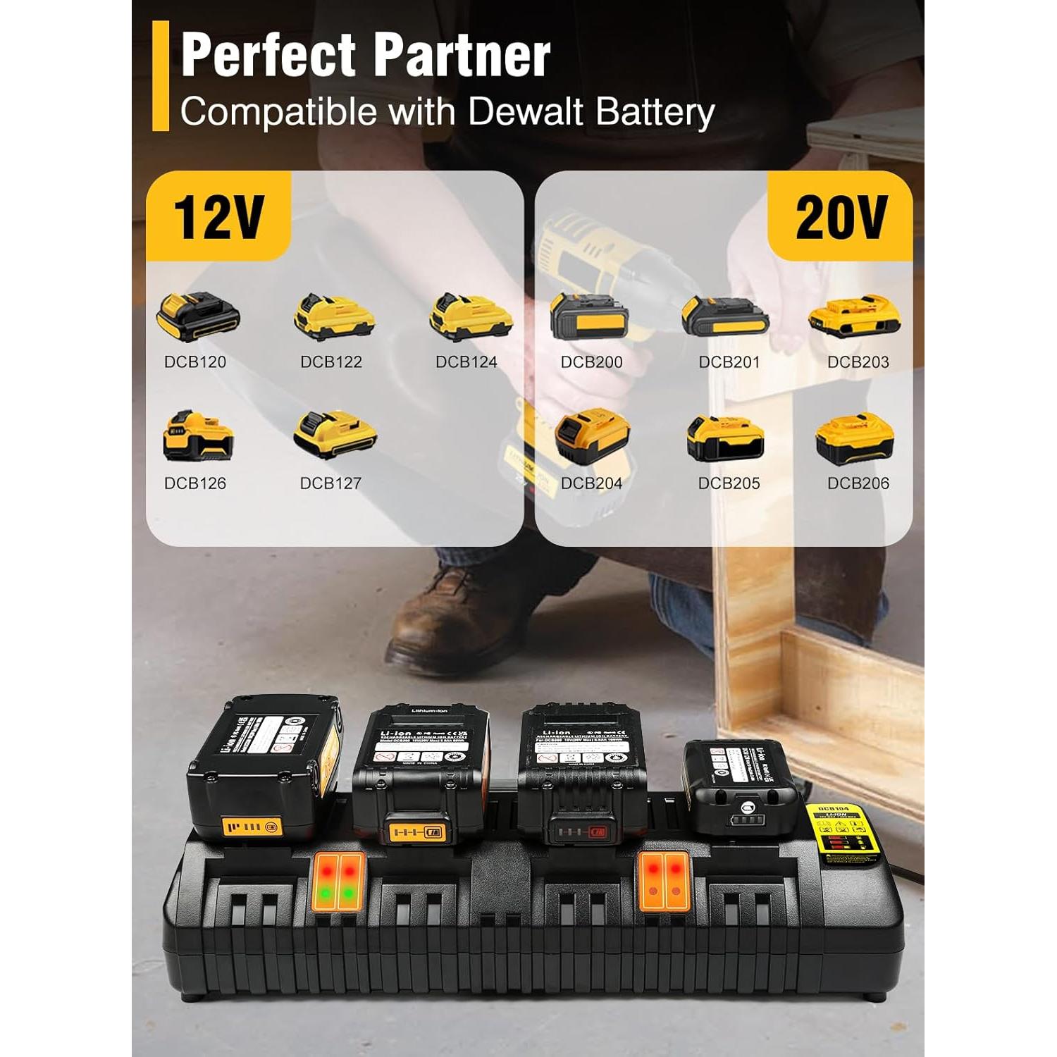 Cargador de Batería DCB104 Dewalt 20V MAX 4 Puertos USB