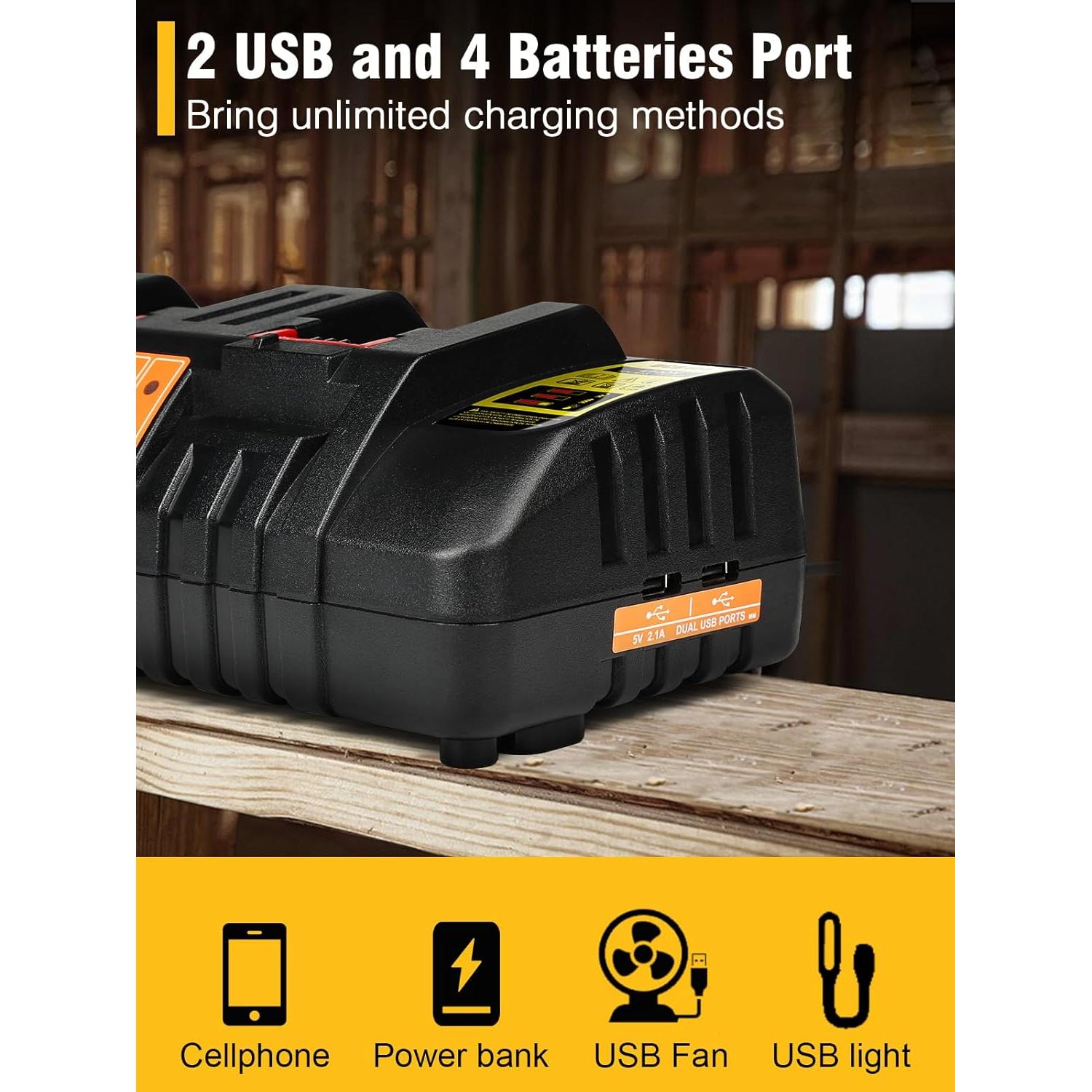 Cargador de Batería DCB104 Dewalt 20V MAX 4 Puertos USB