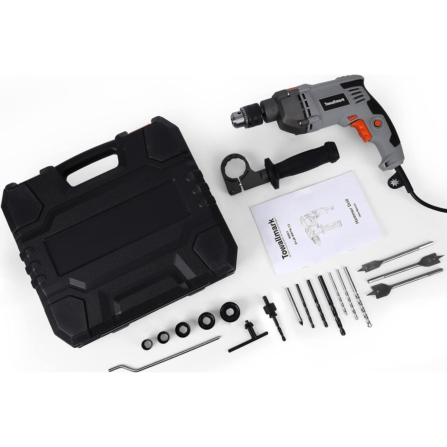 Taladro de Percusión Towallmark HD01 7.5A 3000RPM con Brocas