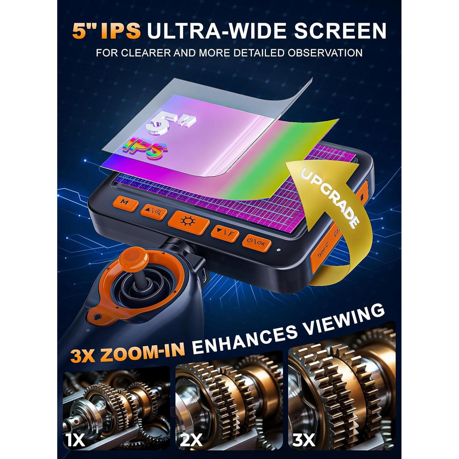 Borescopio Articulado GearView GV4-DT 1080P 5" IP67 6.2mm