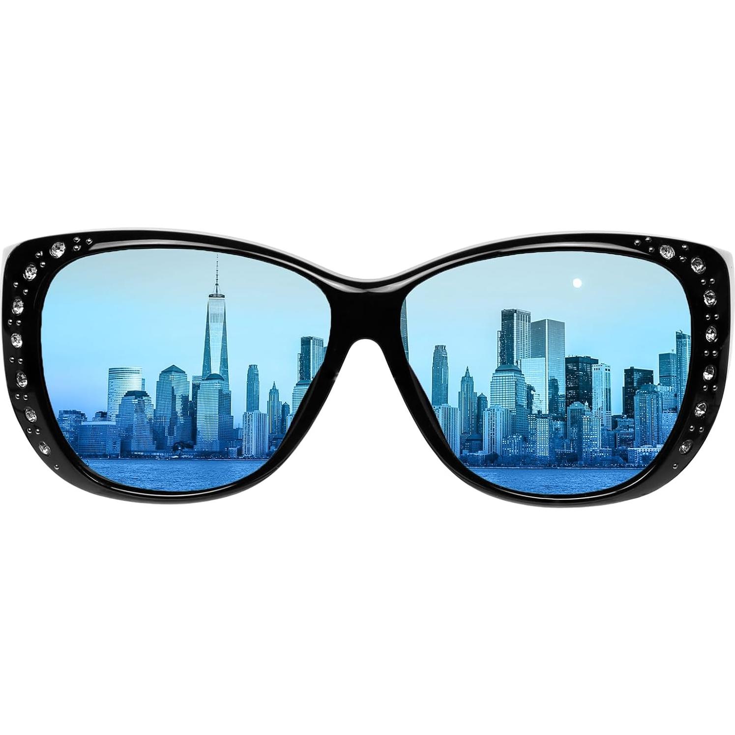 Gafas de sol ajustables UV para mujeres - Marco negro espejo