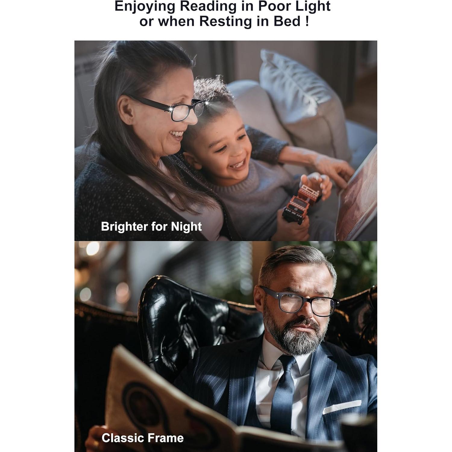 Gafas de Lectura Iluminadas OKH 1.0x Recargables USB Anti-Luz Azul