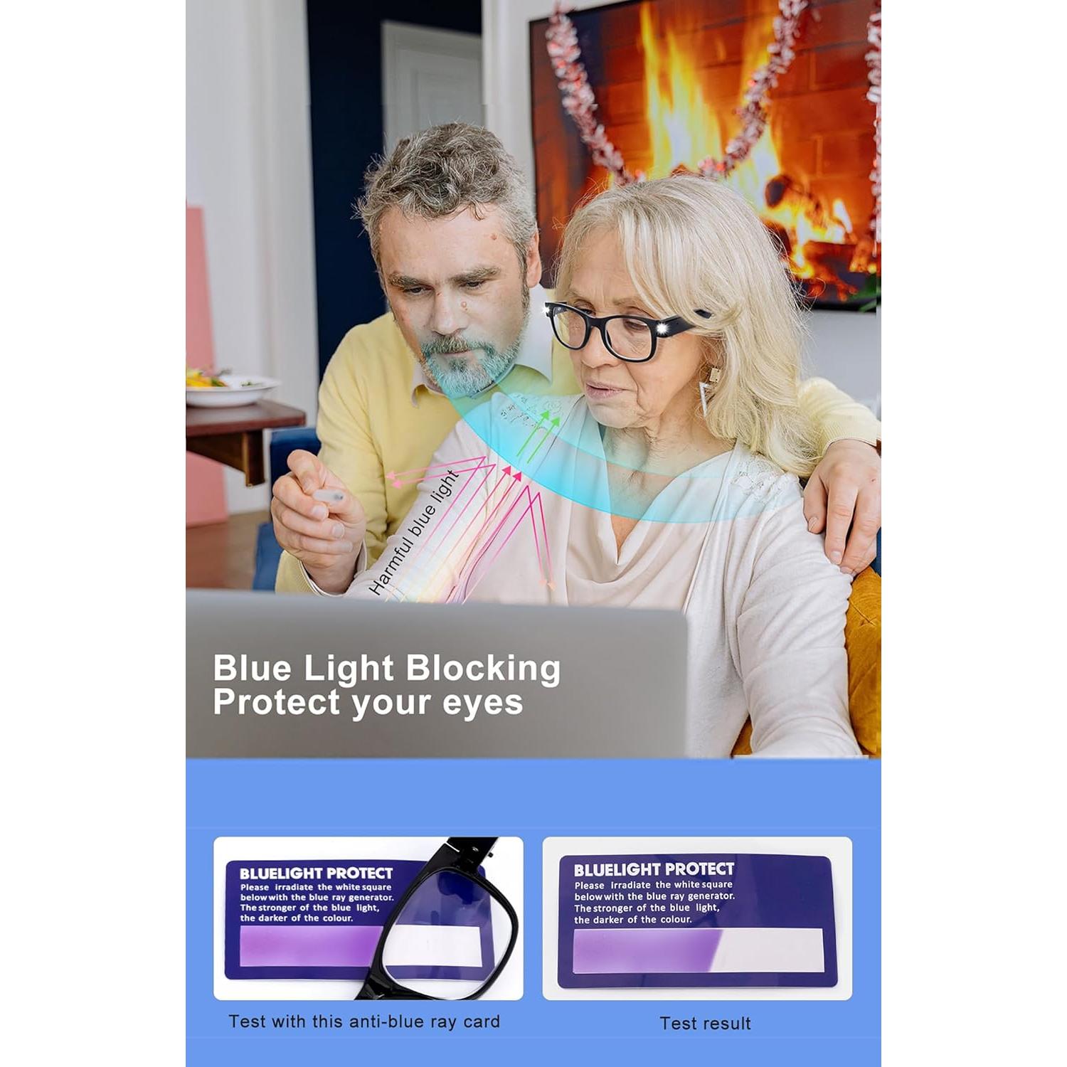 Gafas de Lectura Iluminadas OKH 1.0x Recargables USB Anti-Luz Azul