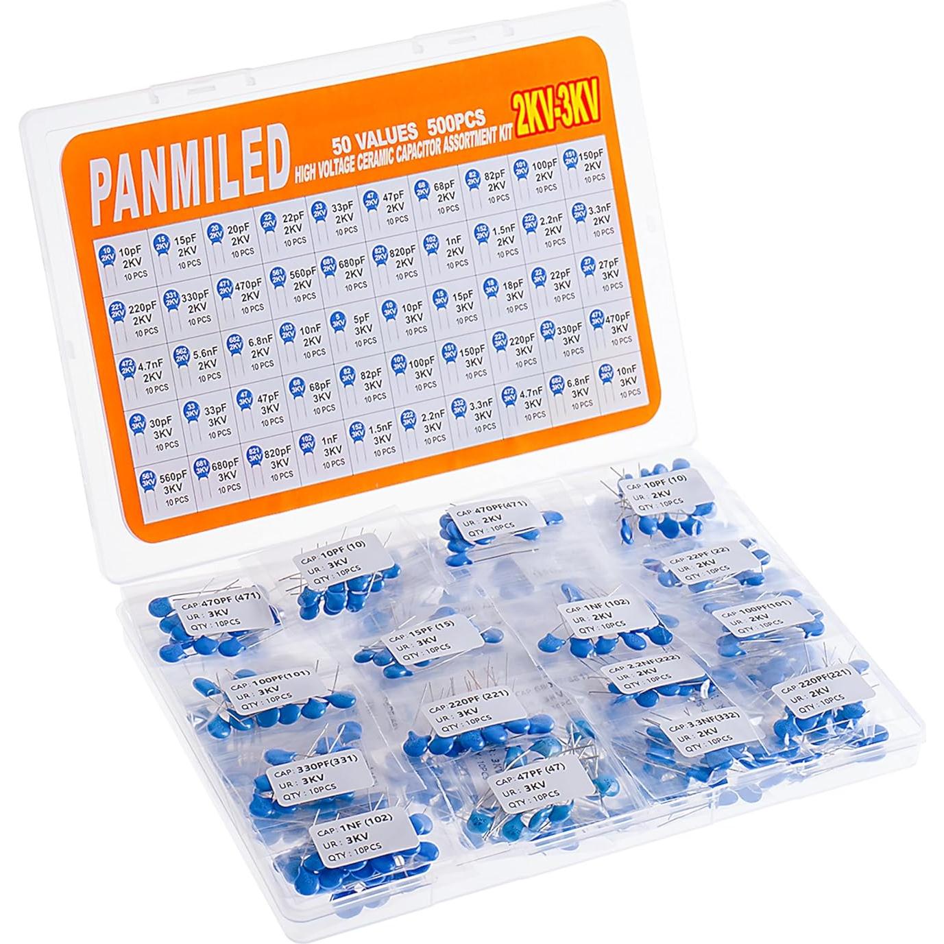 Kit de Capacitores Cerámicos Alta Tensión PANMILED 500 Piezas