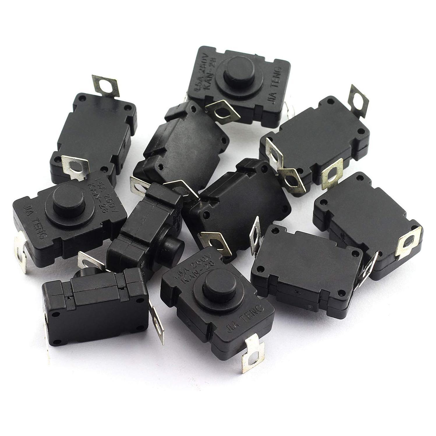 10 Interruptores de Botón Auto-Bloqueo KAN-28 para Linterna