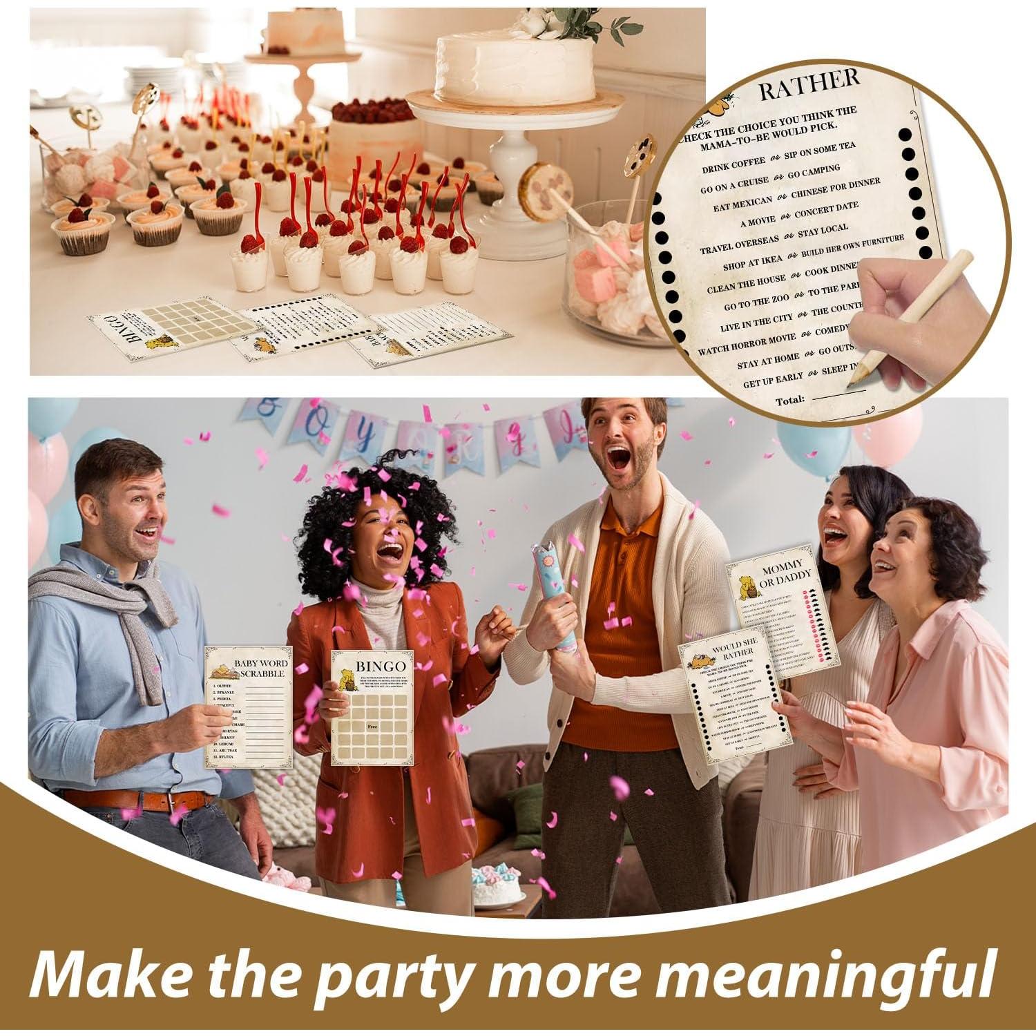 Juego de Baby Shower Winnie 51 Piezas - Tarjetas de Actividades