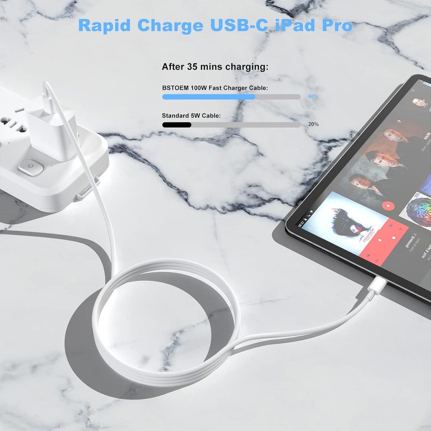 Paquete de 2 Cables USB-C 10 pies 100W BSTOEM Carga Rápida