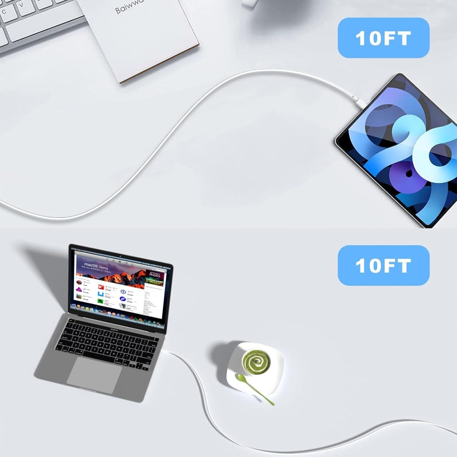 Paquete de 2 Cables USB-C 10 pies 100W BSTOEM Carga Rápida