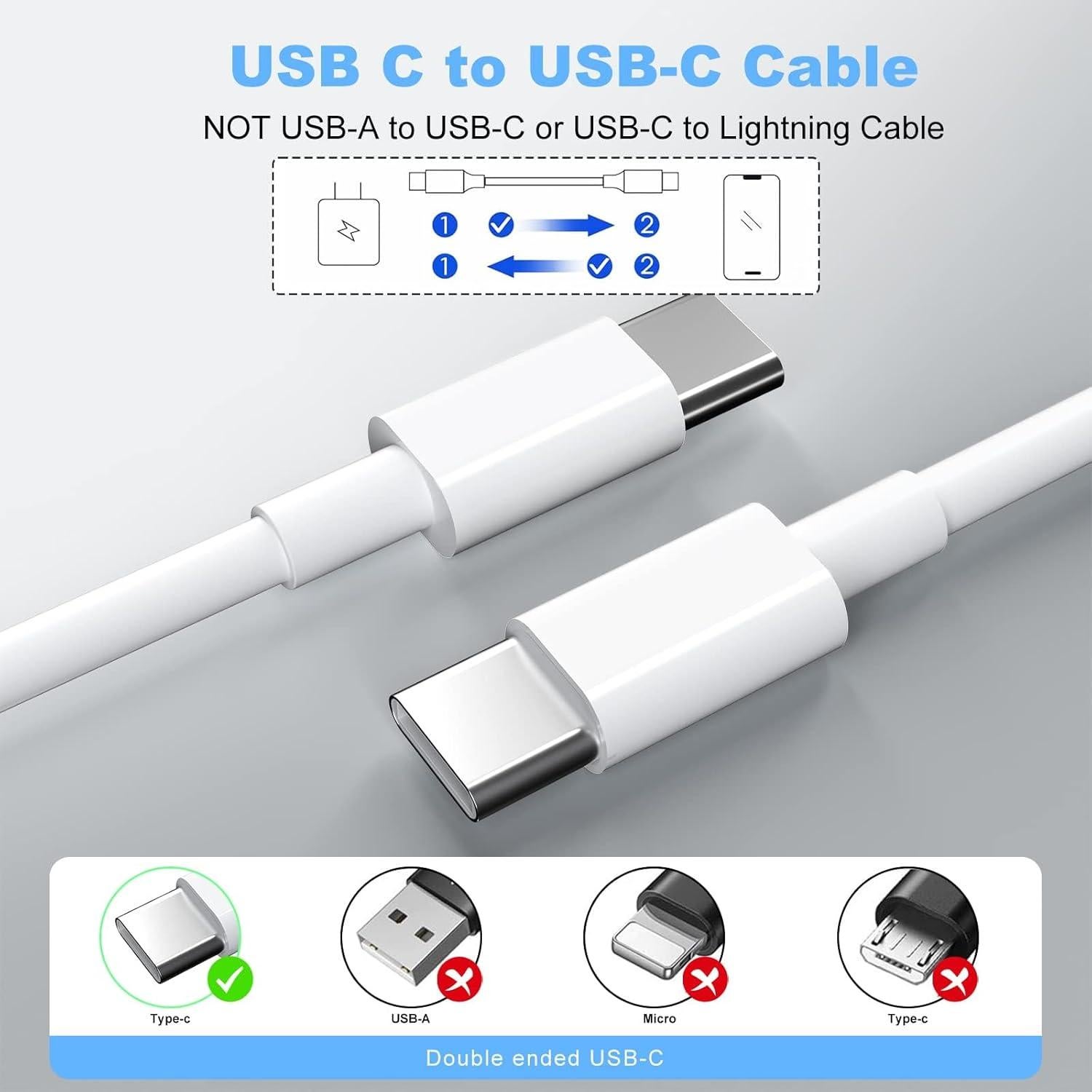 Paquete de 2 Cables USB-C 10 pies 100W BSTOEM Carga Rápida