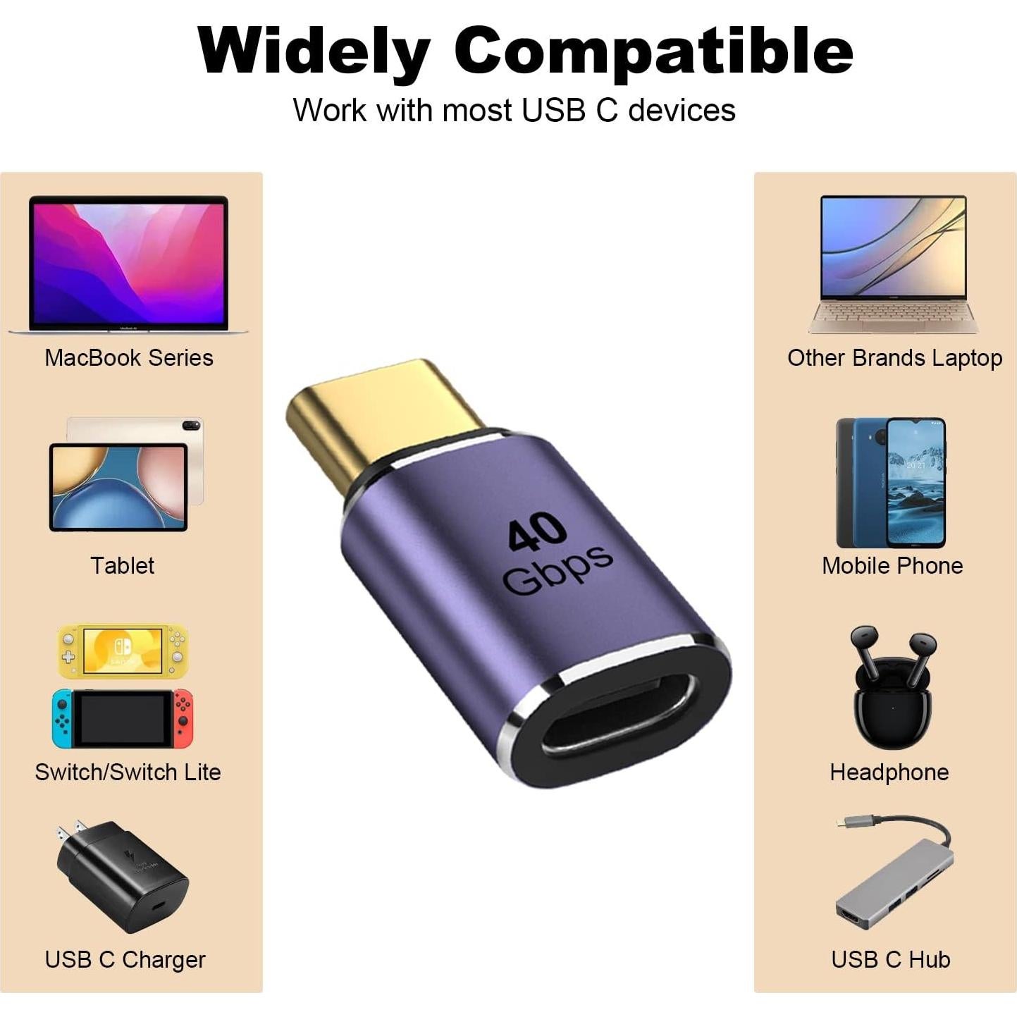 Adaptador USB C Macho a Hembra AreMe 100W 40Gbps 8K Púrpura