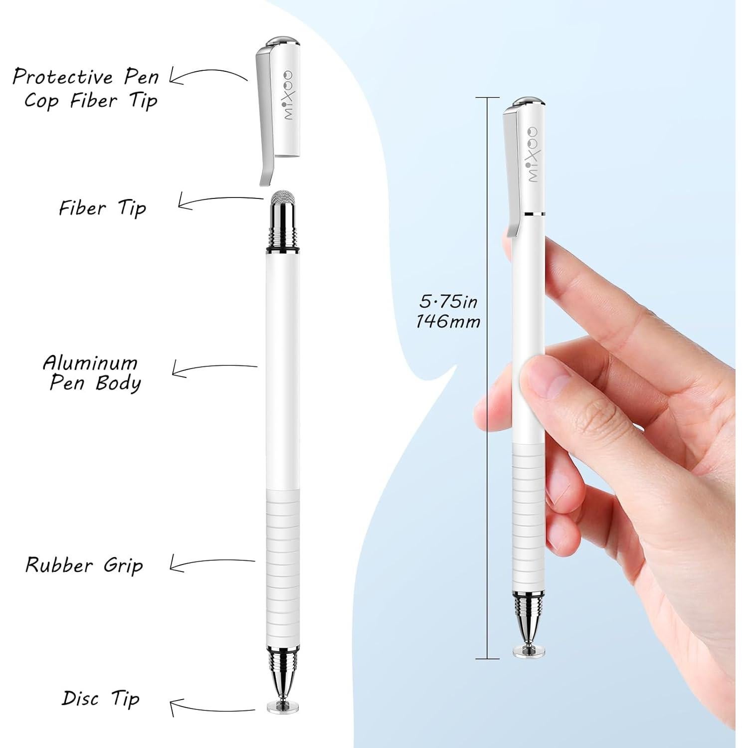 Paquete de 6 bolígrafos stylus Mixoo 2 en 1 para pantallas táctiles