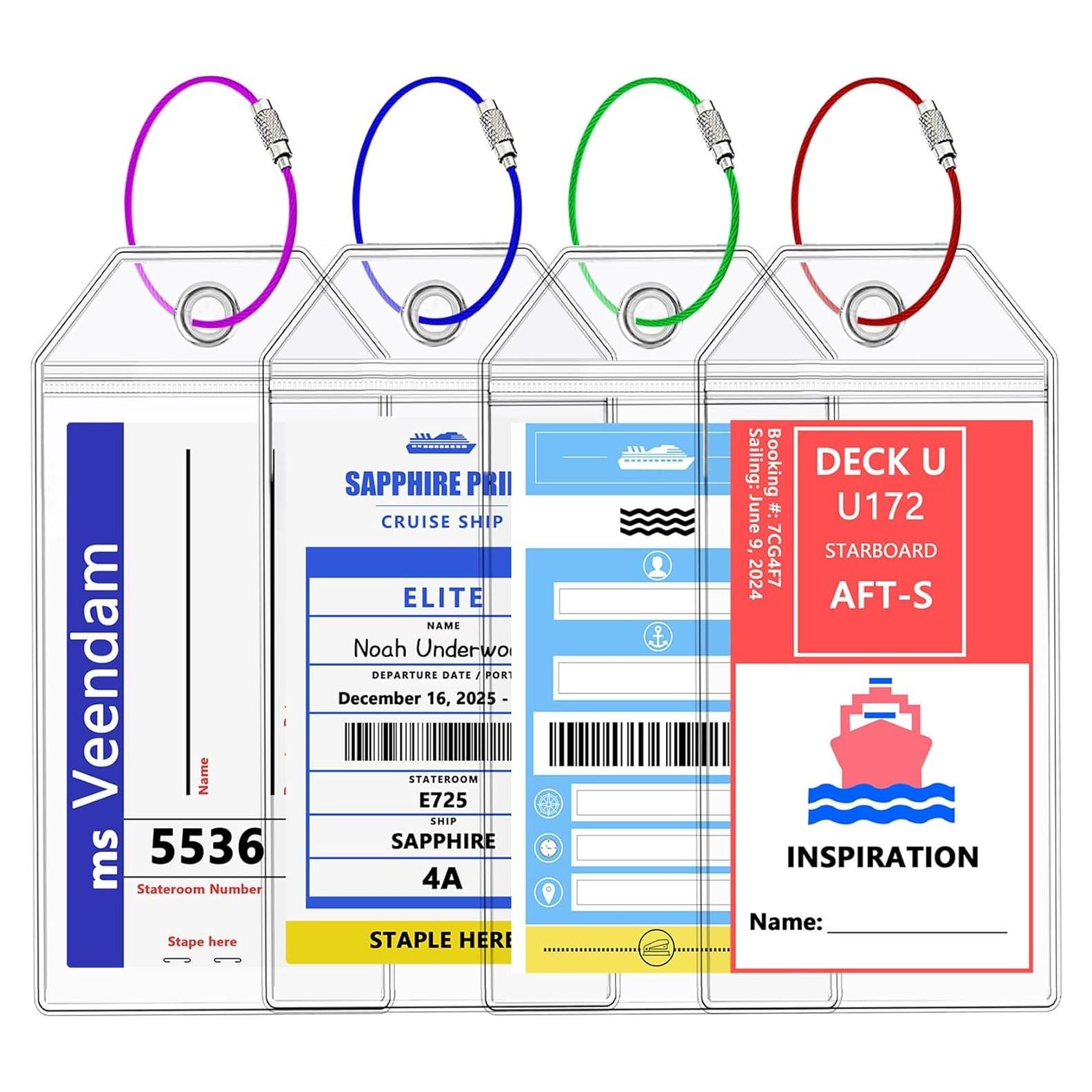 NCL, Princess, MSC Cruise Luggage Tag Holders - Waterproof, Fits Printed Tags for Carnival, Norwegian & More (4 pcs)