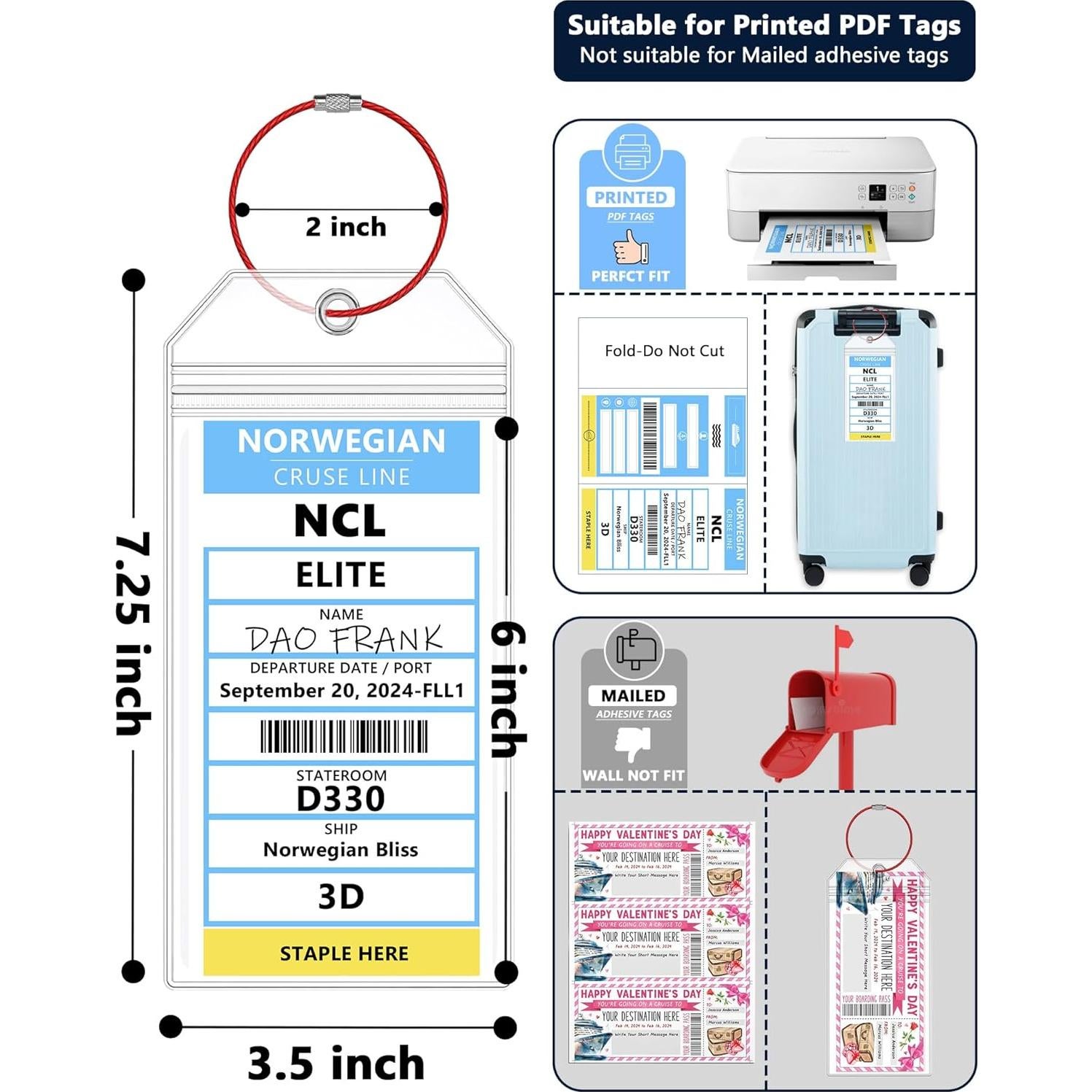NCL, Princess, MSC Cruise Luggage Tag Holders - Waterproof, Fits Printed Tags for Carnival, Norwegian & More (4 pcs)