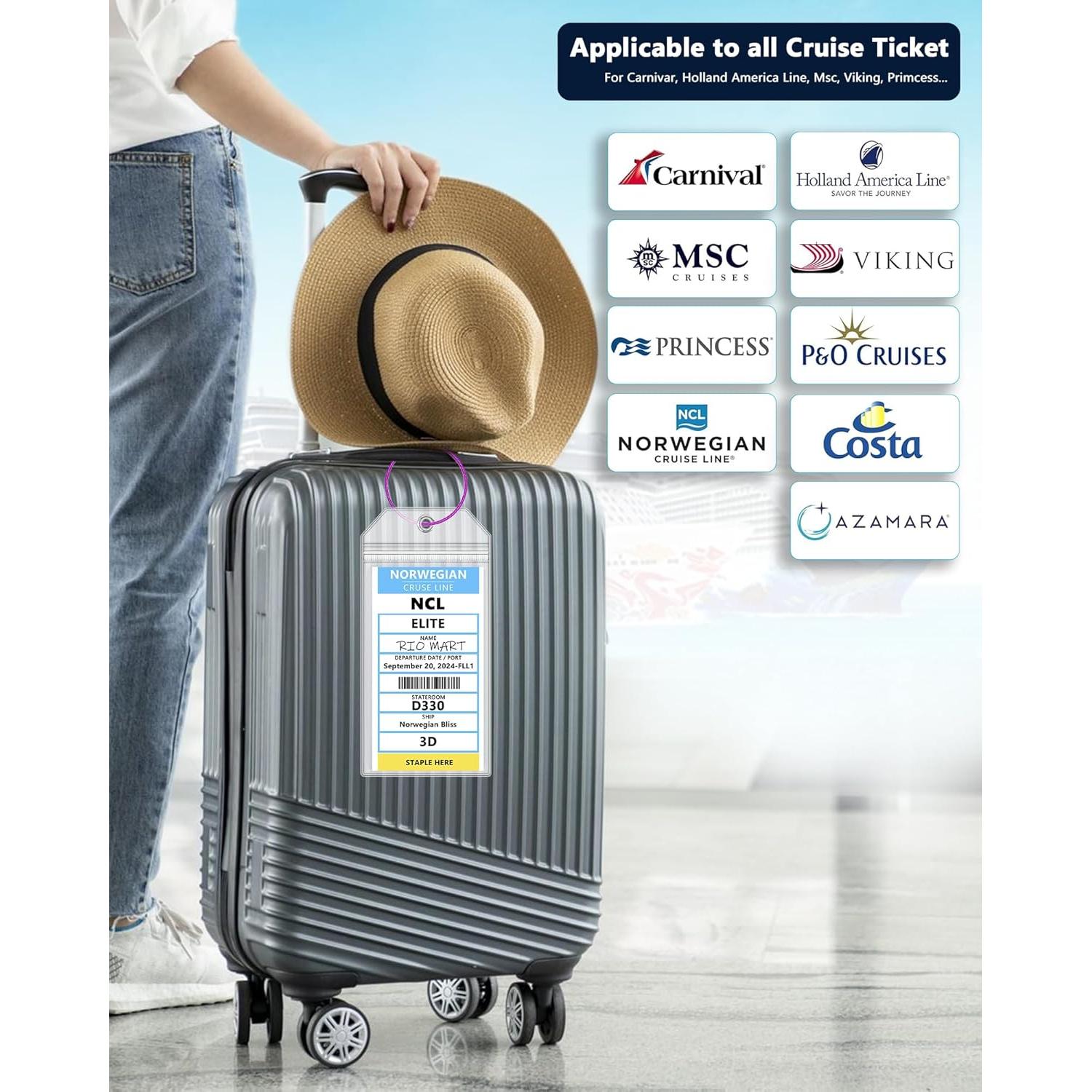 NCL, Princess, MSC Cruise Luggage Tag Holders - Waterproof, Fits Printed Tags for Carnival, Norwegian & More (4 pcs)