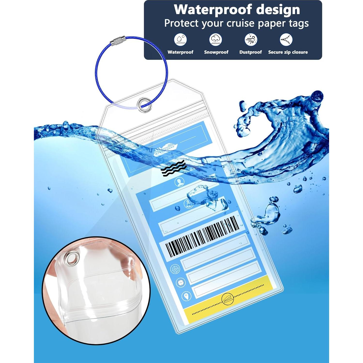 NCL, Princess, MSC Cruise Luggage Tag Holders - Waterproof, Fits Printed Tags for Carnival, Norwegian & More (4 pcs)