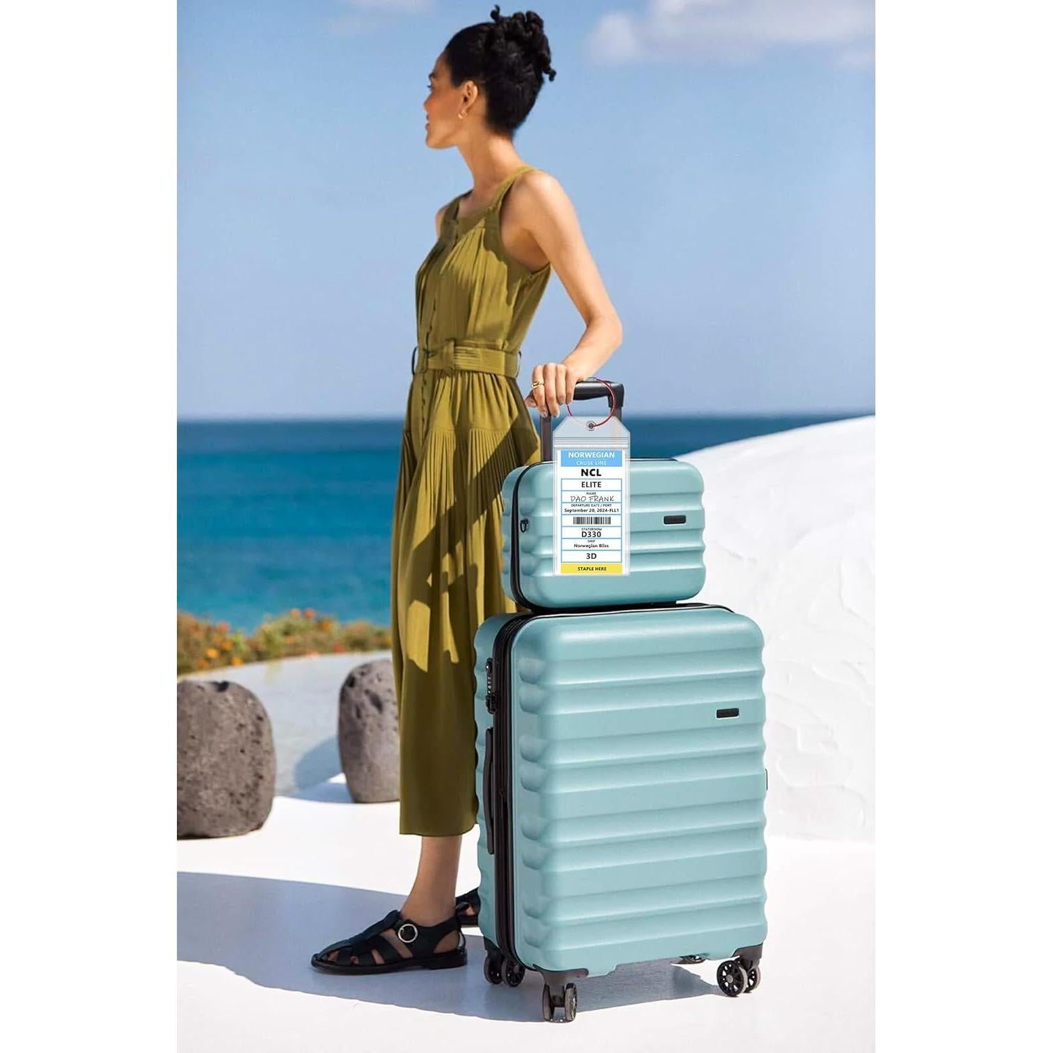 NCL, Princess, MSC Cruise Luggage Tag Holders - Waterproof, Fits Printed Tags for Carnival, Norwegian & More (4 pcs)