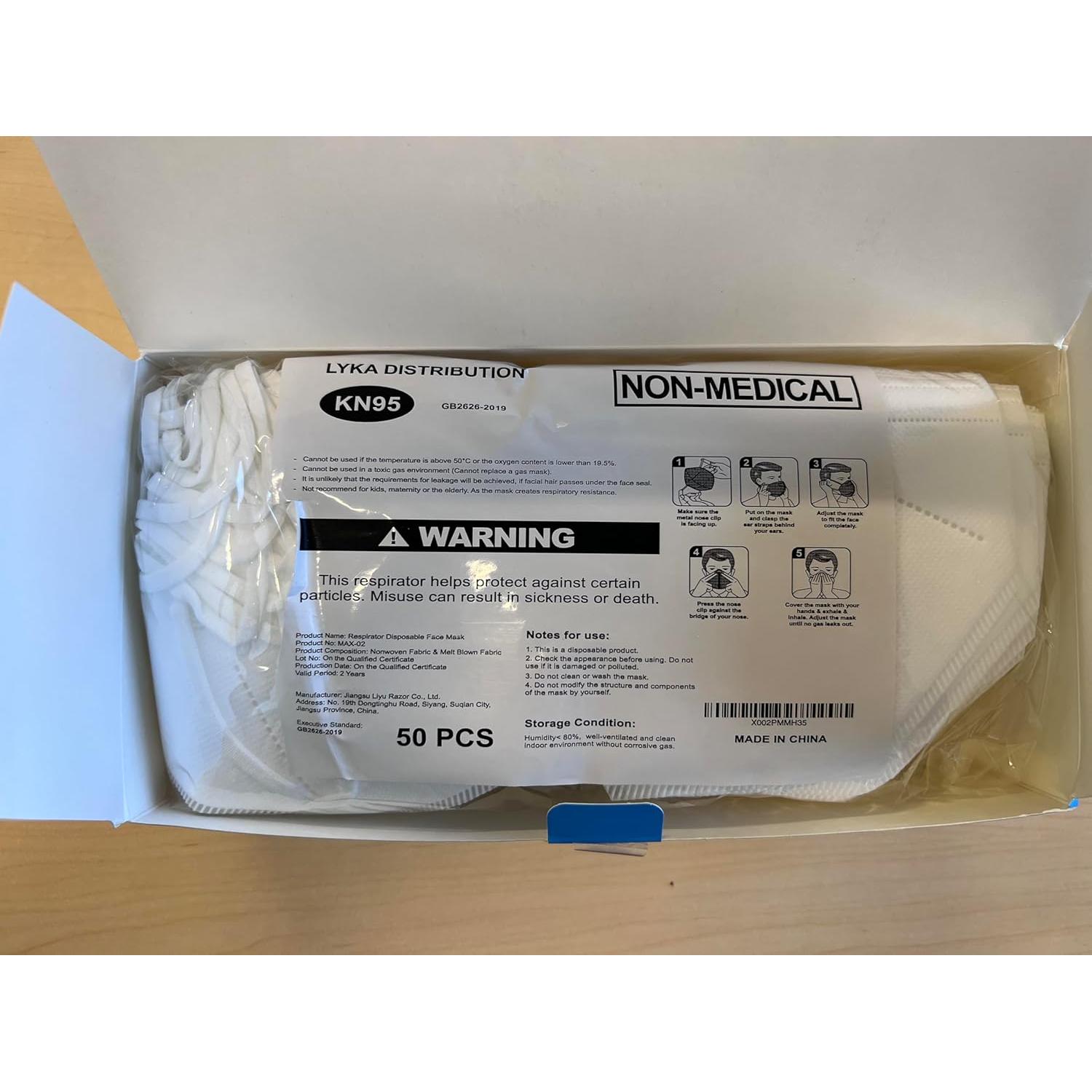 Mascarillas KN95 Negras - Paquete de 50 - 5 Capas Transpirables