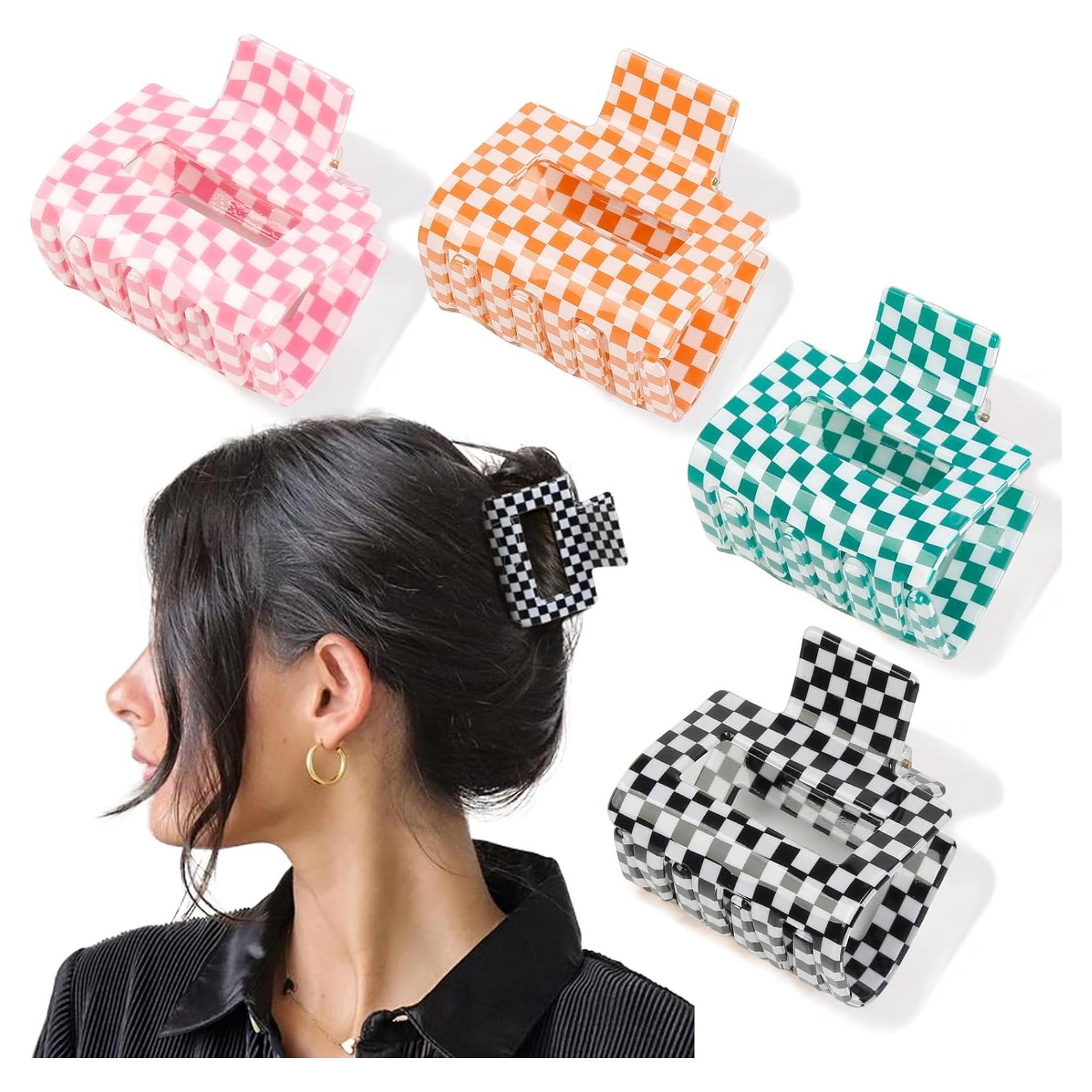 Pinzas de Pelo a Cuadros TEBIEKOY 4 Pcs 5.08 cm Antideslizantes