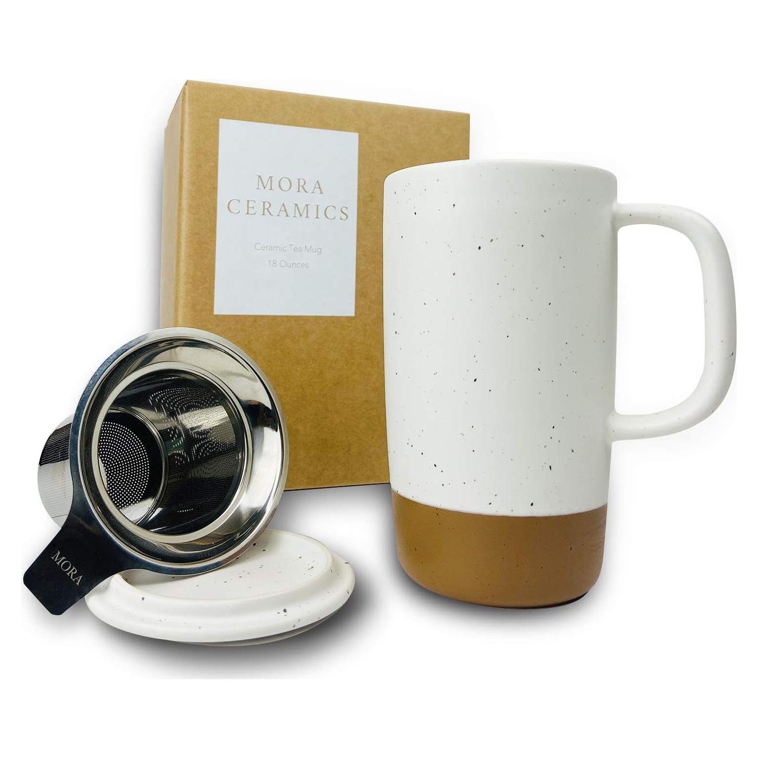 Taza de Té Grande Mora Ceramics con Infusor y Tapa 532 ml