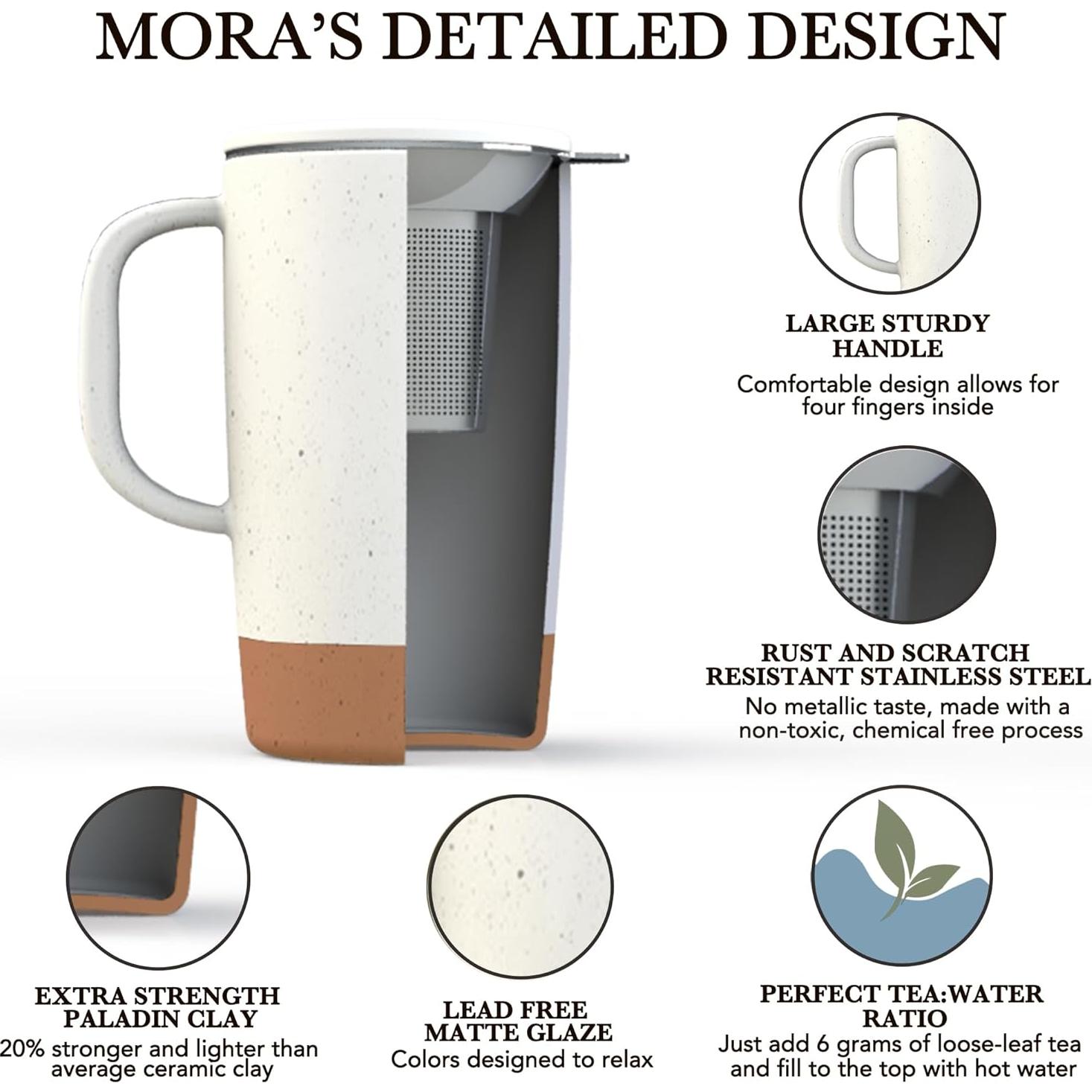Taza de Té Grande Mora Ceramics con Infusor y Tapa 532 ml