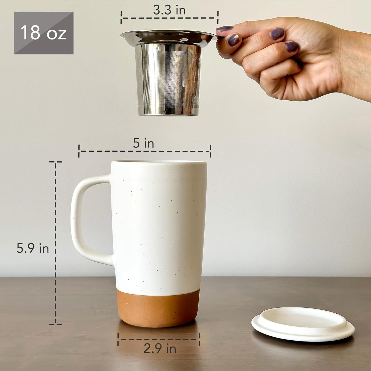Taza de Té Grande Mora Ceramics con Infusor y Tapa 532 ml