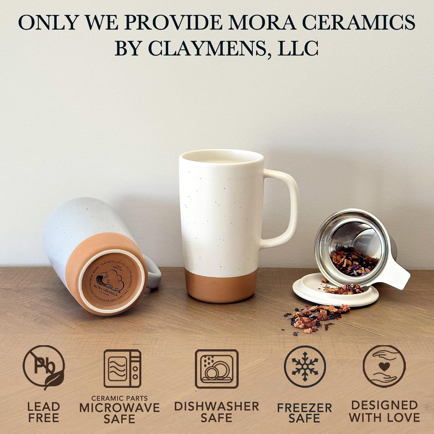 Taza de Té Grande Mora Ceramics con Infusor y Tapa 532 ml