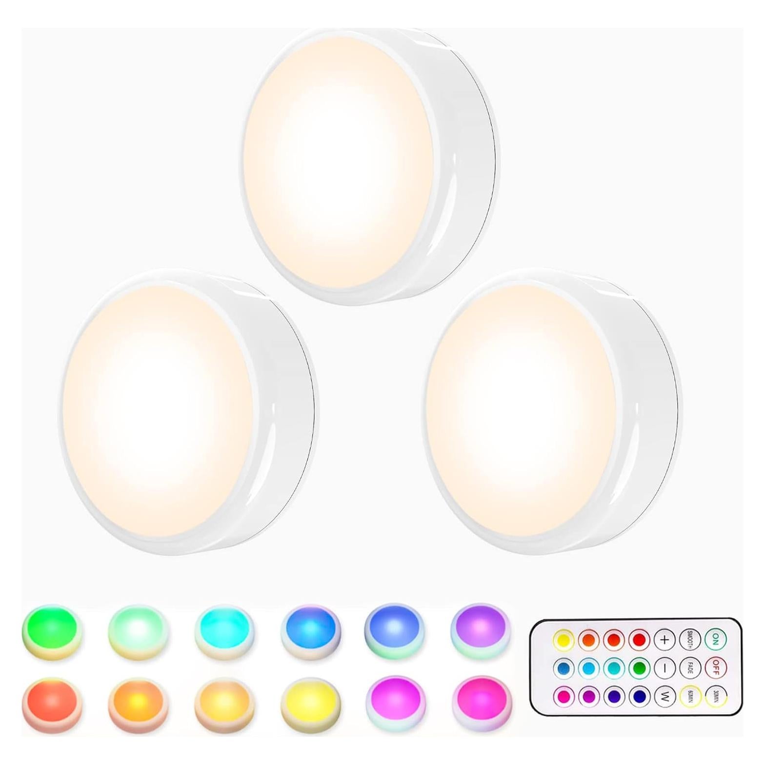 Luces LED Puck HELPLEX RGBW con Control Remoto - Paquete de 3