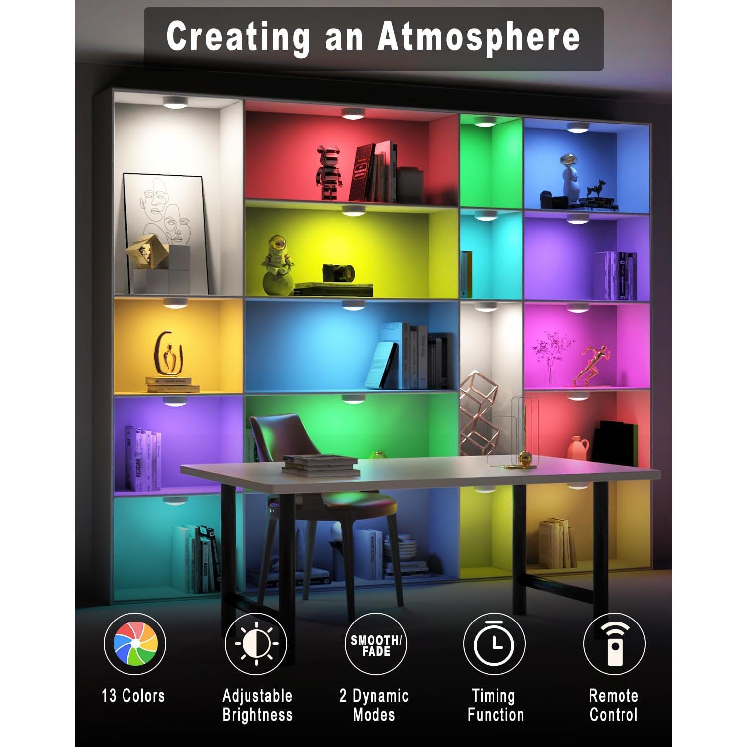 Luces LED Puck HELPLEX RGBW con Control Remoto - Paquete de 3