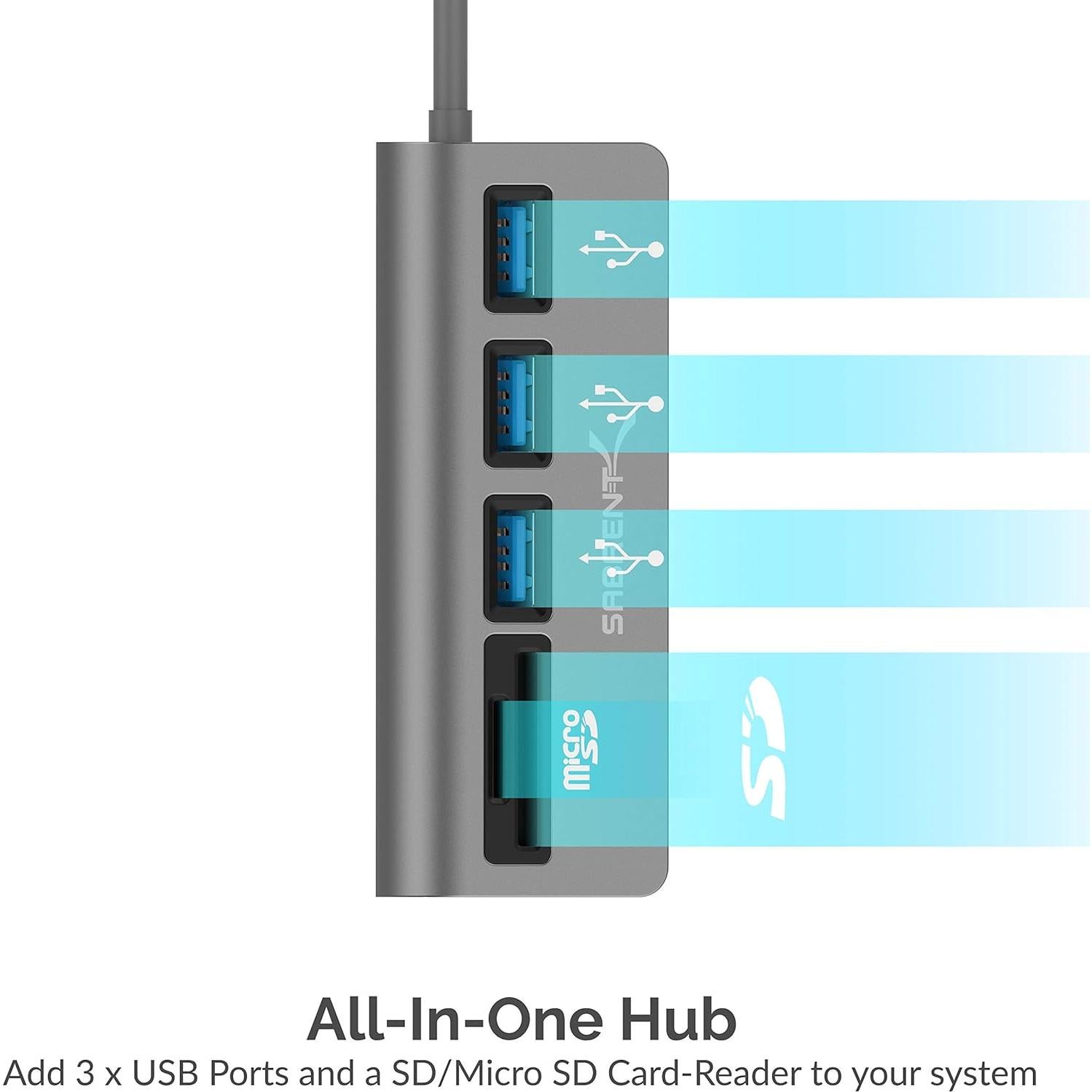 Hub USB-C 3.0 Sabrent 5-en-1 con Lector de Tarjetas SD