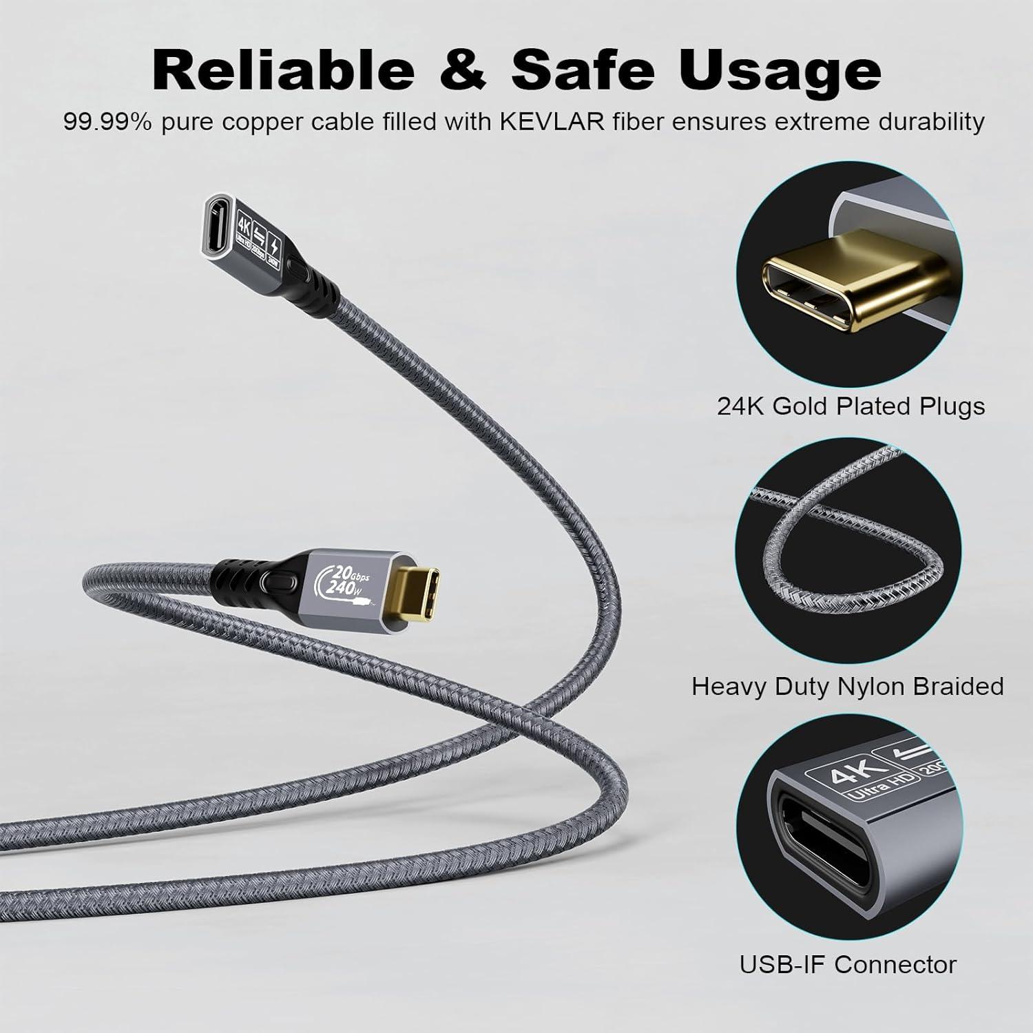 Cable de Extensión USB C 3.2 CHENLENIC 3M 20Gbps 240W 4K