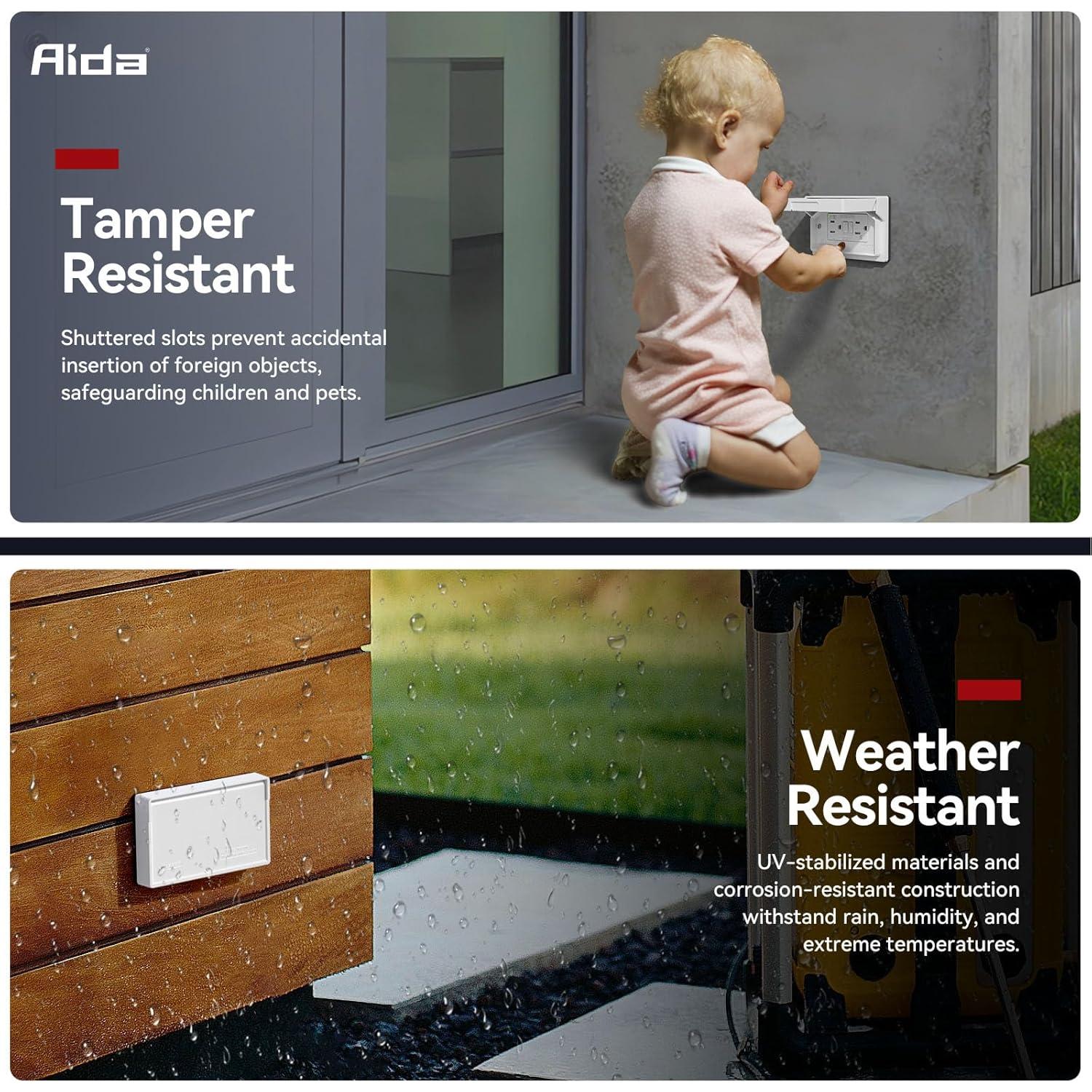 Toma de Corriente GFCI AIDA 15A con Cubierta Resistente - Blanco