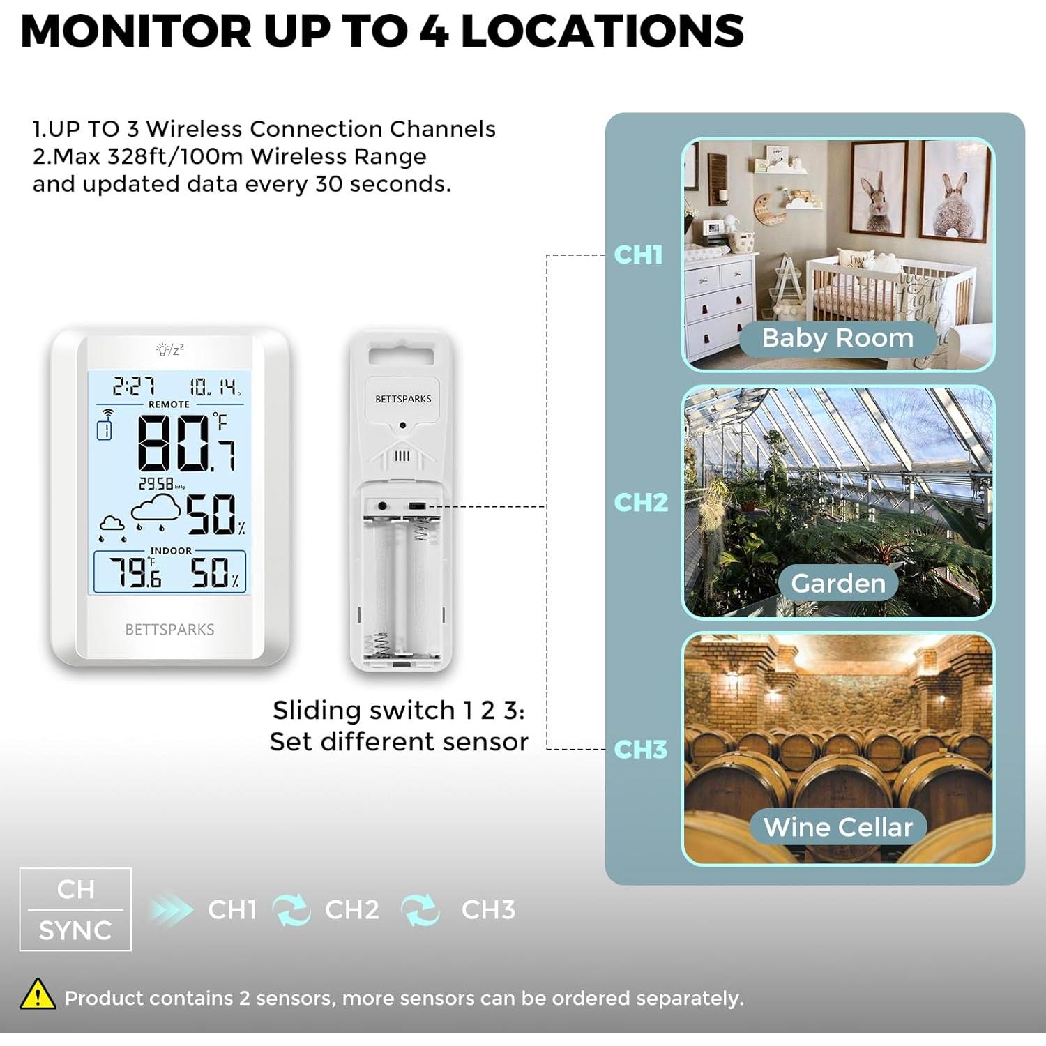 Termómetro Inalámbrico Bettspark BR-E3-002 con 2 Sensores
