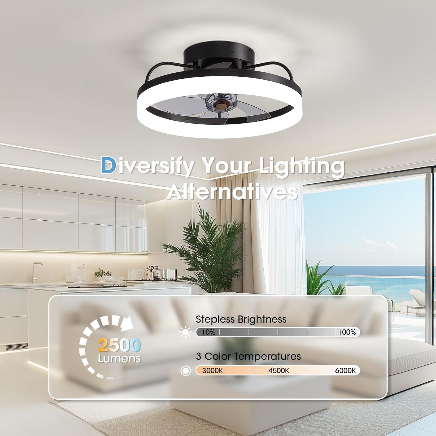 Ventilador de Techo LUDOMIDE 20" con Luz LED y Control Remoto