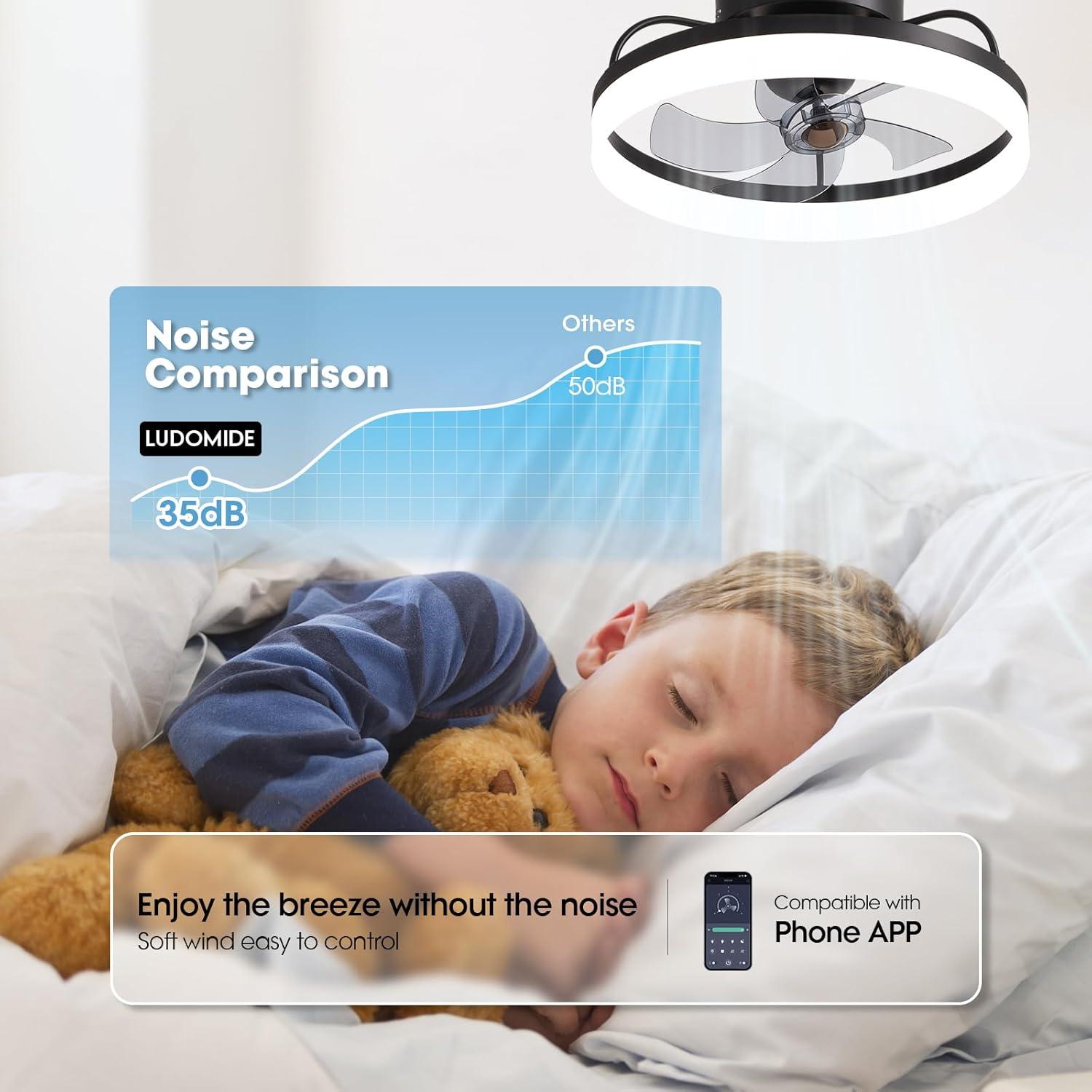 Ventilador de Techo LUDOMIDE 20" con Luz LED y Control Remoto