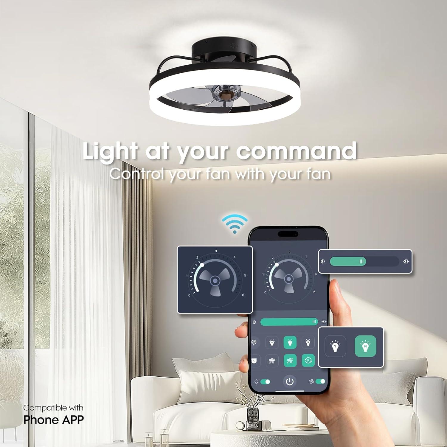 Ventilador de Techo LUDOMIDE 20" con Luz LED y Control Remoto